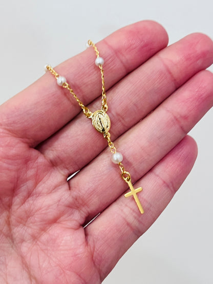 18KT Gold Filled Bracelets, Gold Filled Virgin Mary Pearl Rosary Bracelet | Dainty Catholic Jewelry by HAUS OF MONOGRAM