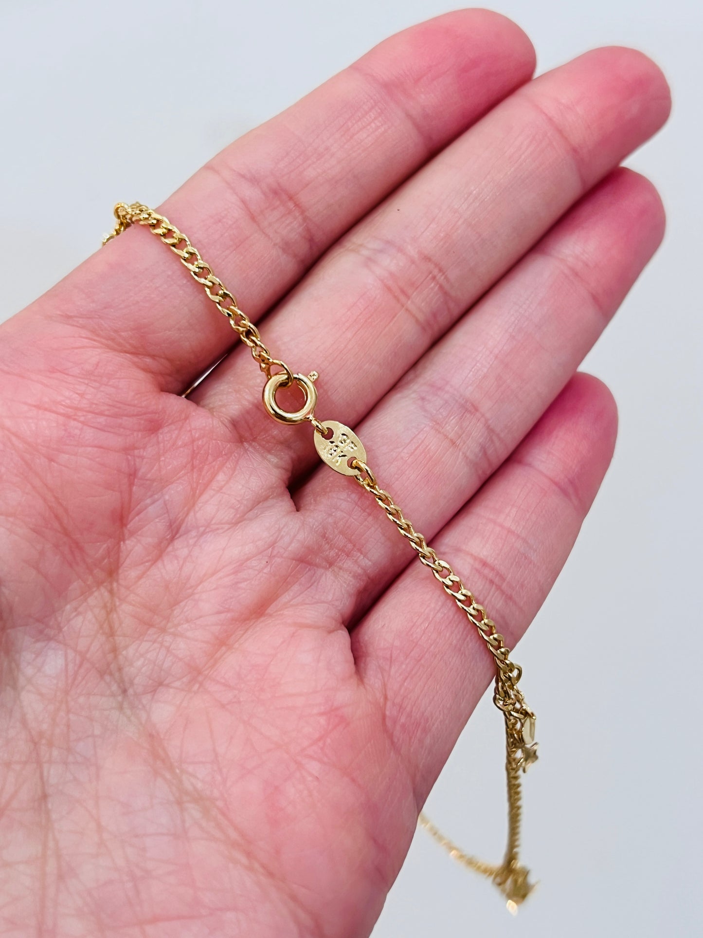 Gold Filled Multi Charm Anklet – Moon, Heart & Star | 10" Dainty 18K Gold Anklet