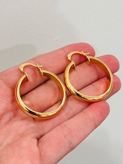 18KT Gold Filled Earrings, Gold Filled 30mm Hoop Earrings | 18K Gold-Filled Chunky Hoops – 5mm Wide by HAUS OF MONOGRAM