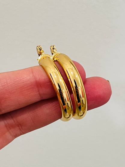 18KT Gold Filled Earrings, Gold Filled 30mm Hoop Earrings | 18K Gold-Filled Chunky Hoops – 5mm Wide by HAUS OF MONOGRAM