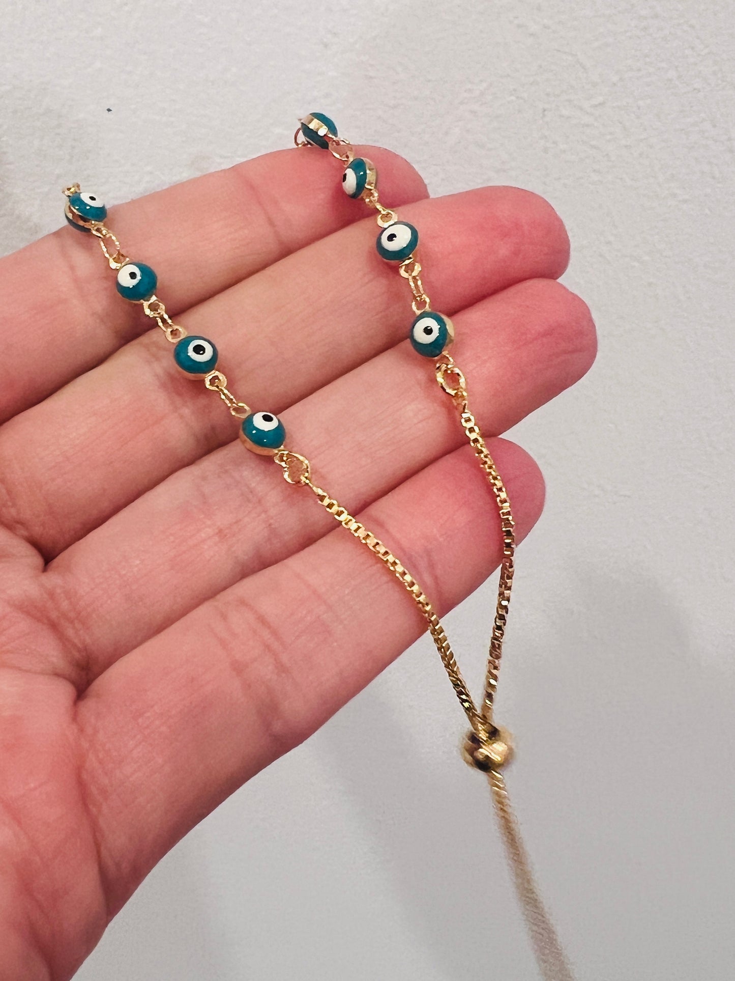 Gold Filled Evil Eye Anklet | Adjustable Protection Charm Jewelry