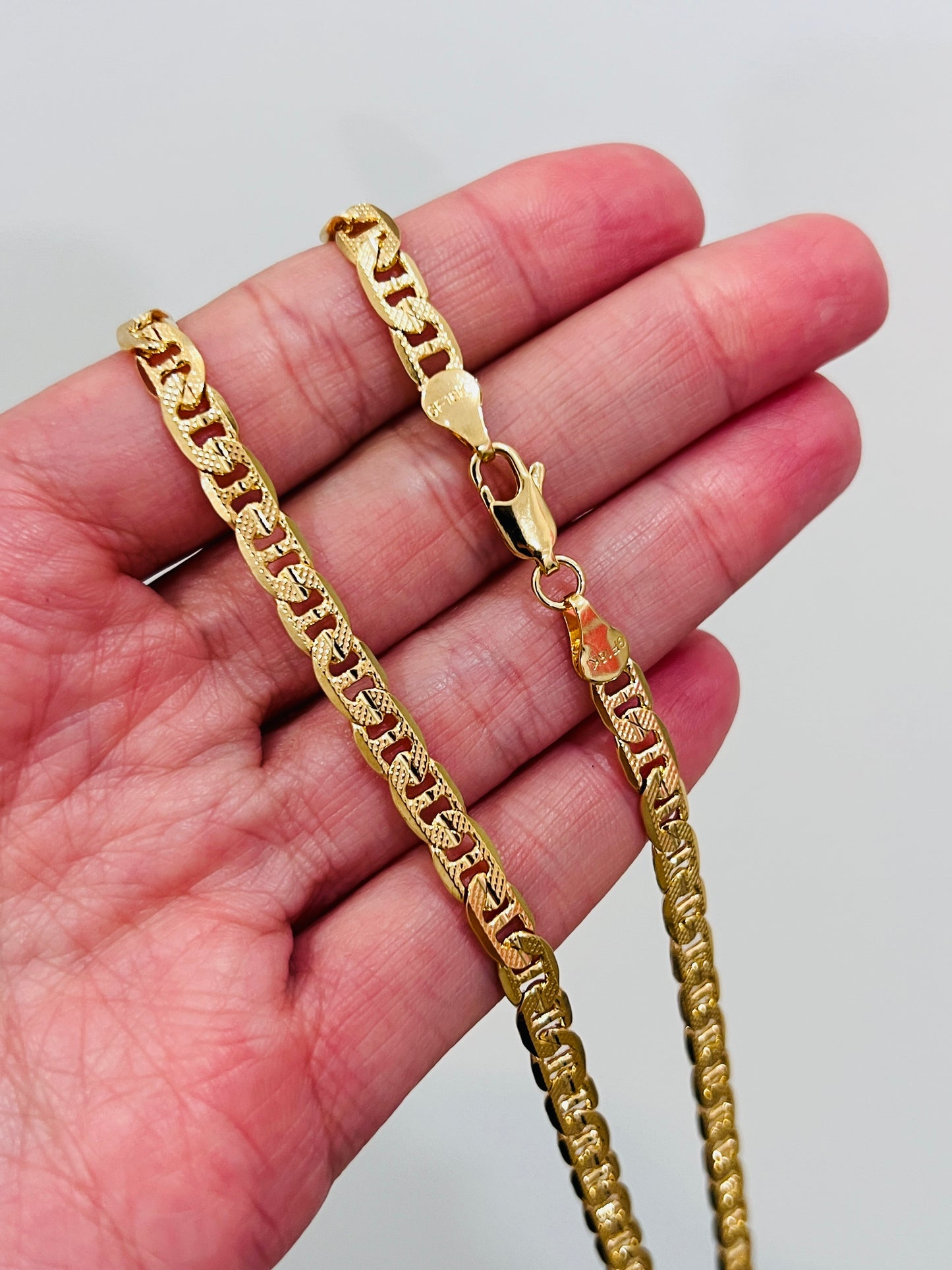 Gold Filled Beveled Mariner Chain | 4.5mm 18kt Gold Link Necklace in 20"–28" Lengths