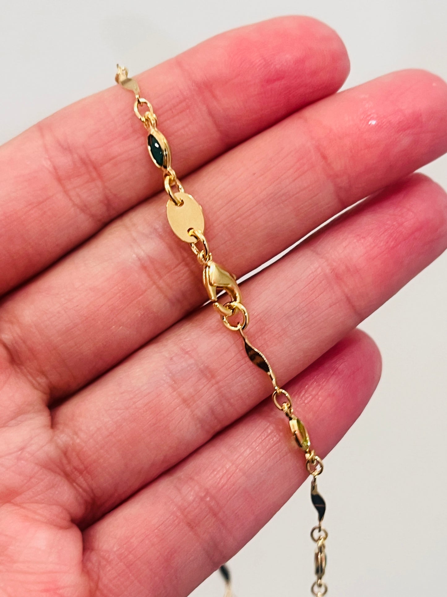 Gold Filled Oval Gemstone Anklet | Size: 10" | 2.5mm Chain