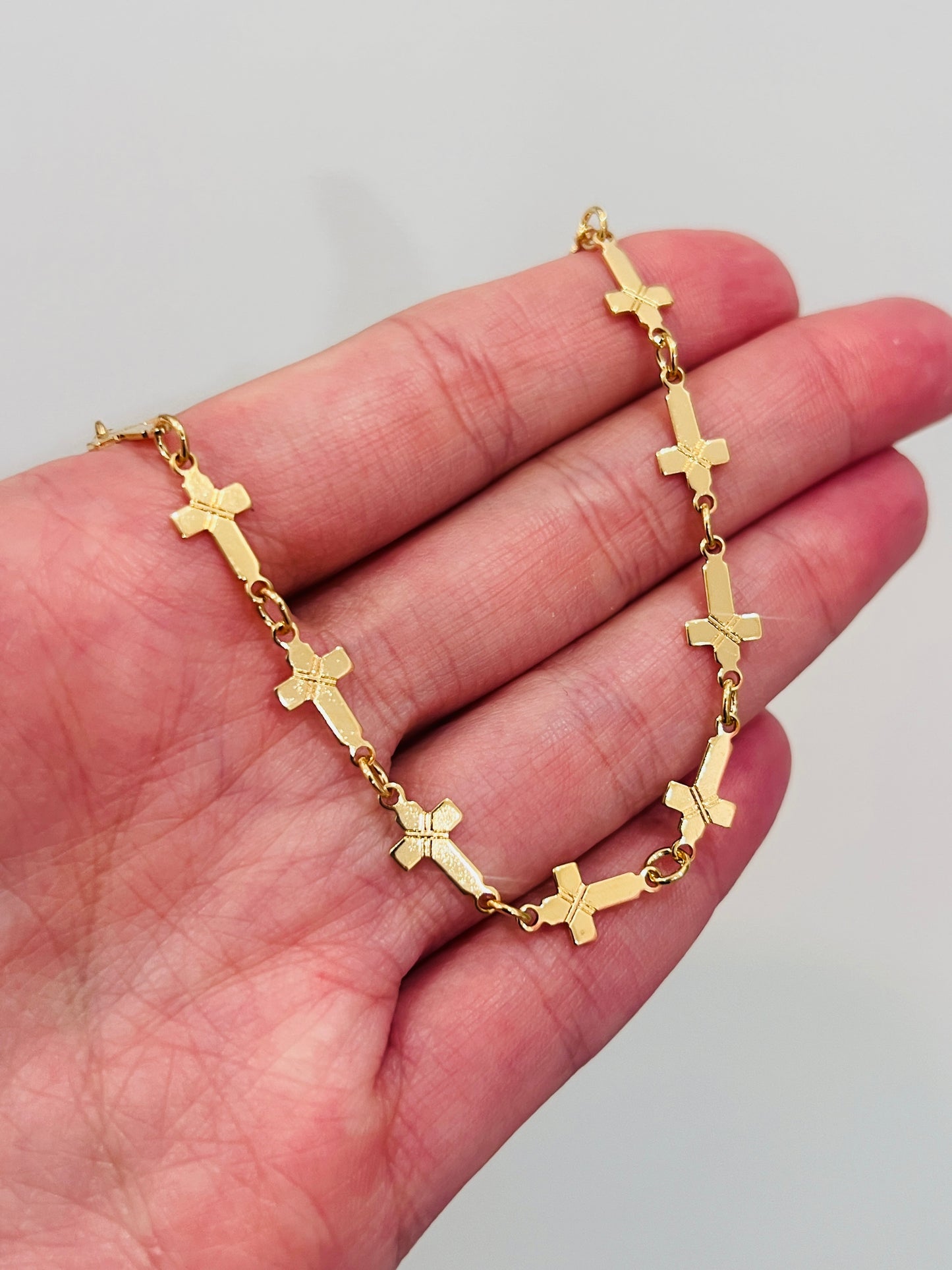 Gold Filled Cross Anklet | 6mm Chain | 9.75 Inch Length