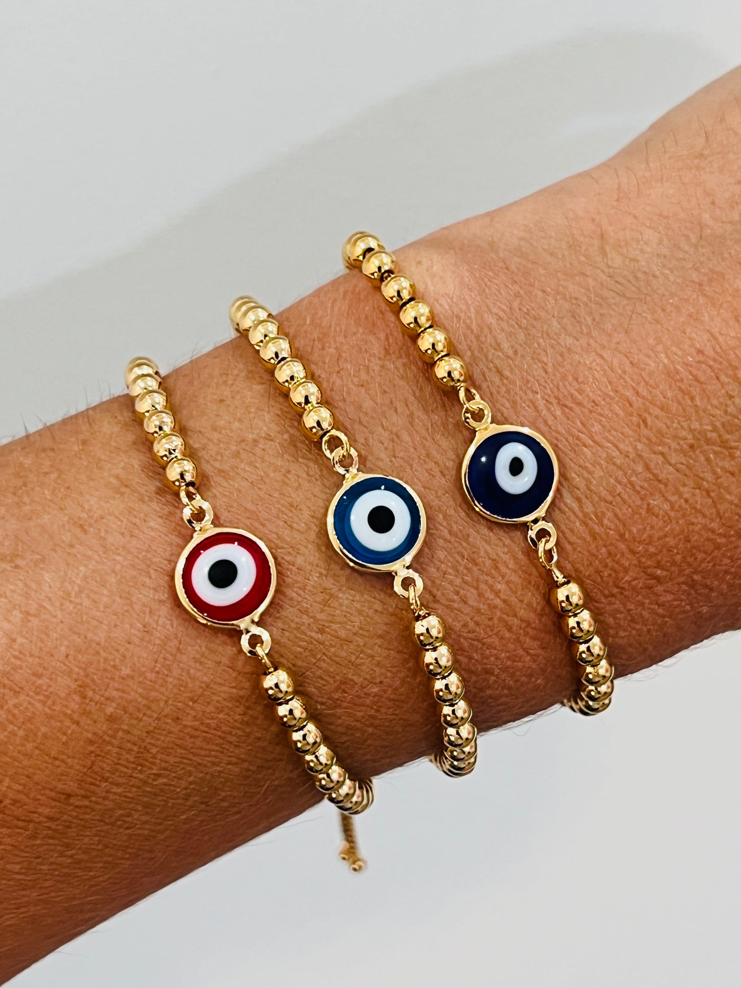 Gold Filled Evil Eye Bracelet | Adjustable | 4mm Beads
