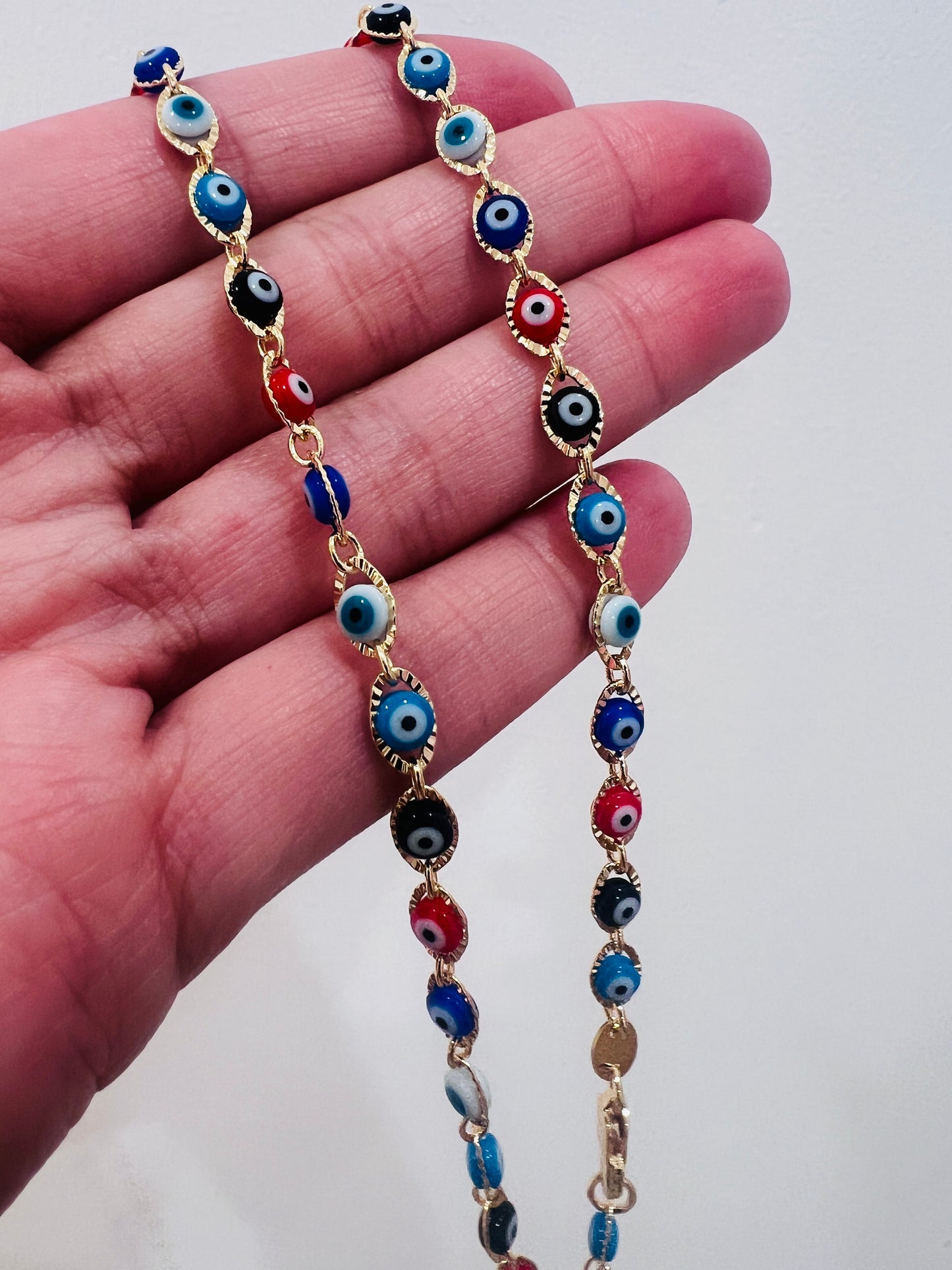Gold Filled Evil Eye Necklace | 4mm Multicolor Beads 16–20