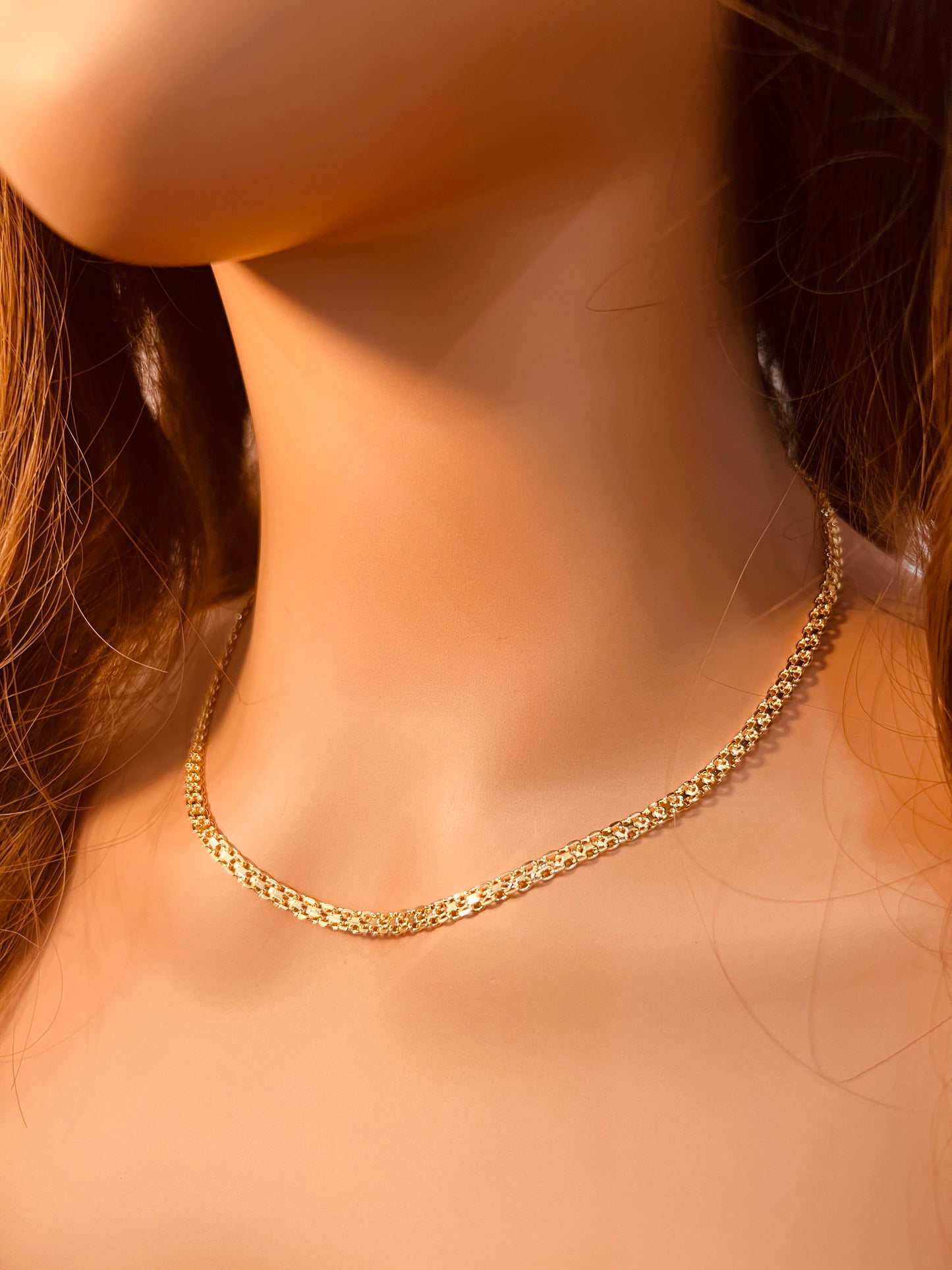 Gold Filled 4mm Mesh Necklace | Textured Gold Statement Chain