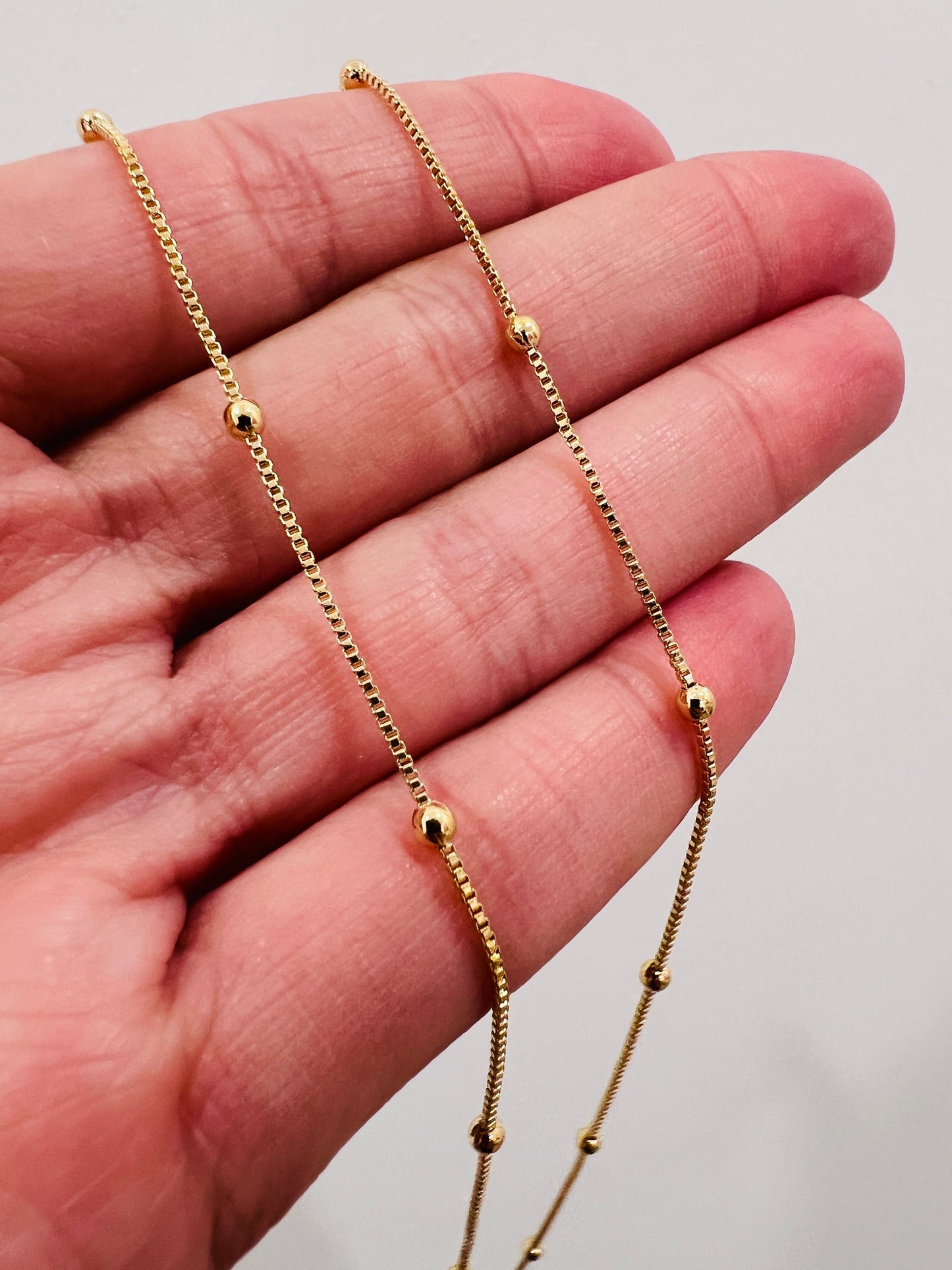 Gold Filled Box & Ball Necklace | 0.5mm Chain | 14–20 Inch