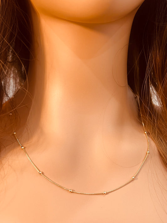 Gold Filled Box & Ball Necklace | 0.5mm Chain | 14–20 Inch
