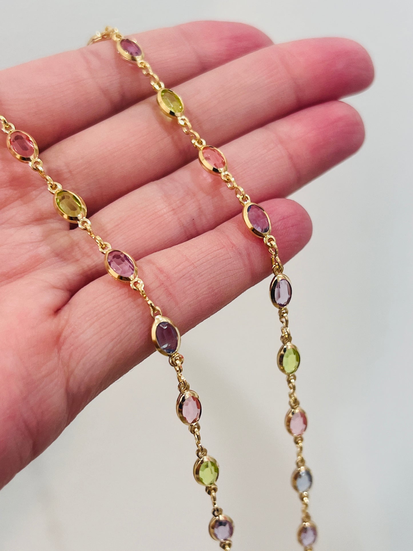 Gold Filled Oval Gemstone Necklace | Elegant Statement Chain with 18kt Shine