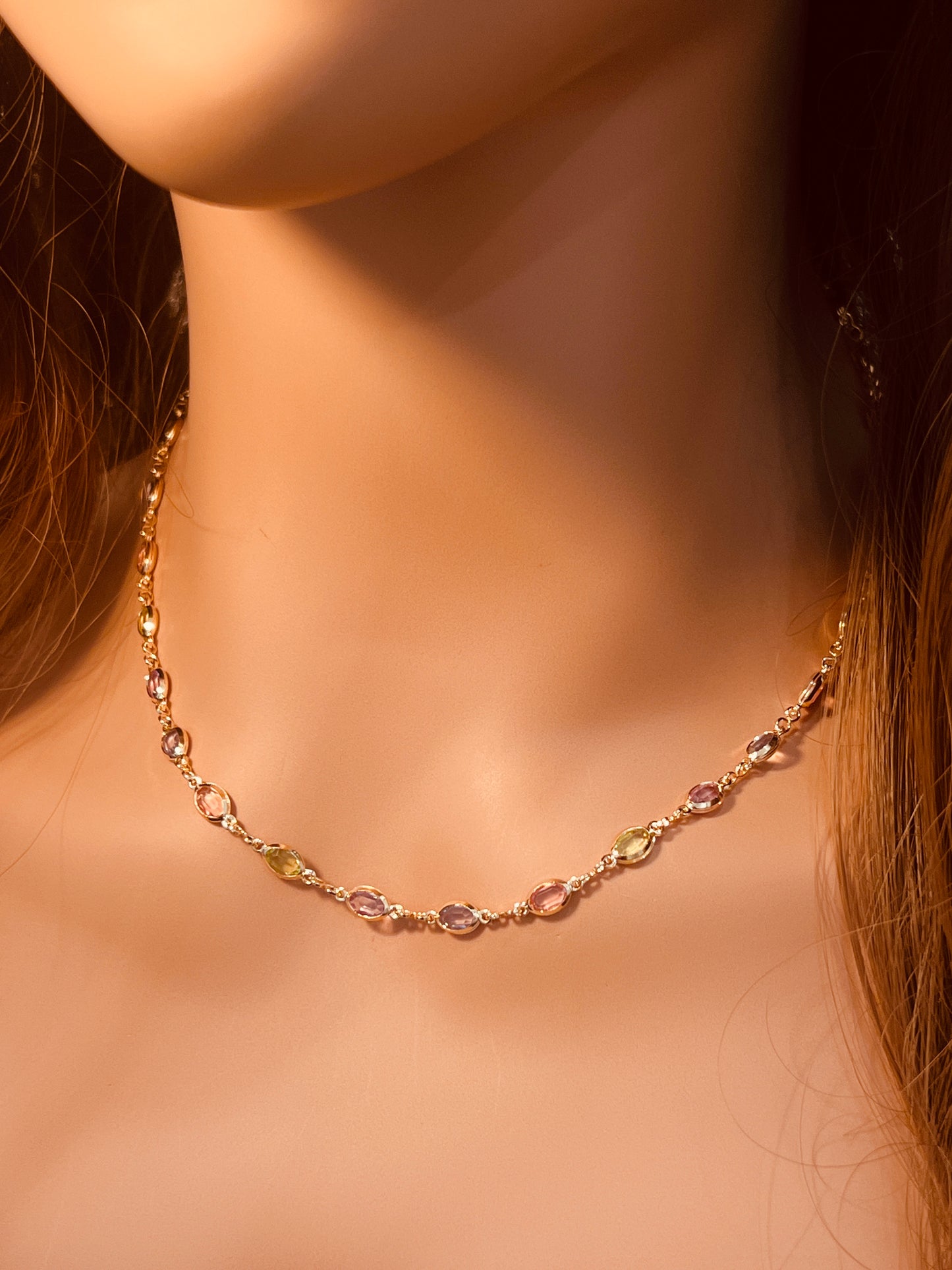 Gold Filled Oval Gemstone Necklace | Elegant Statement Chain with 18kt Shine