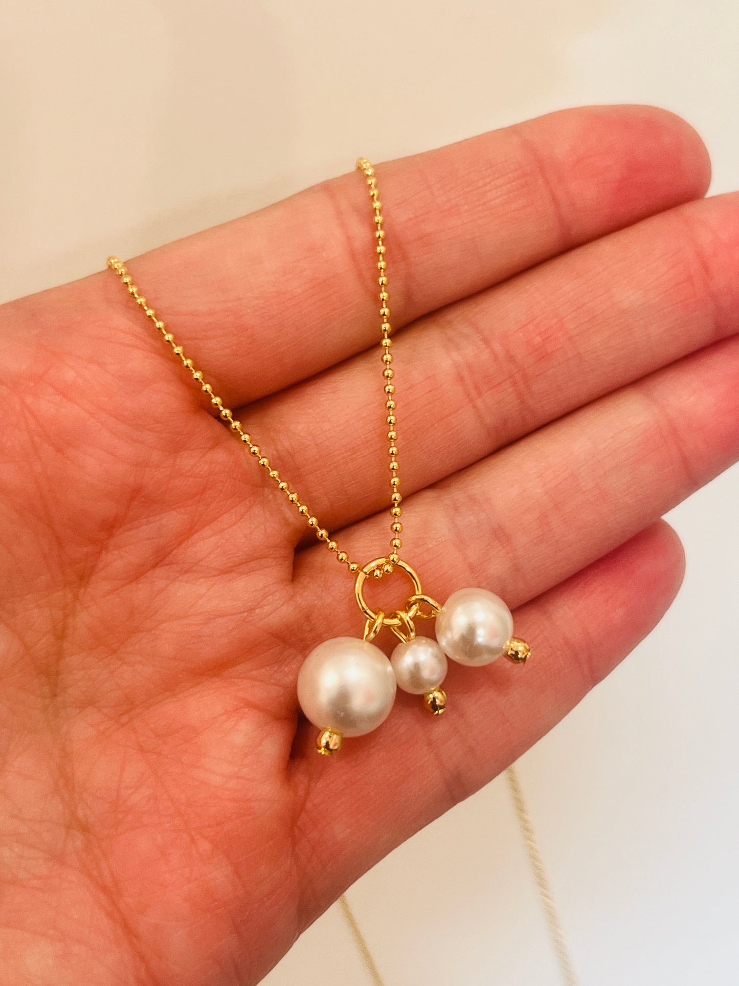 Gold Filled Dangling Pearls Necklace