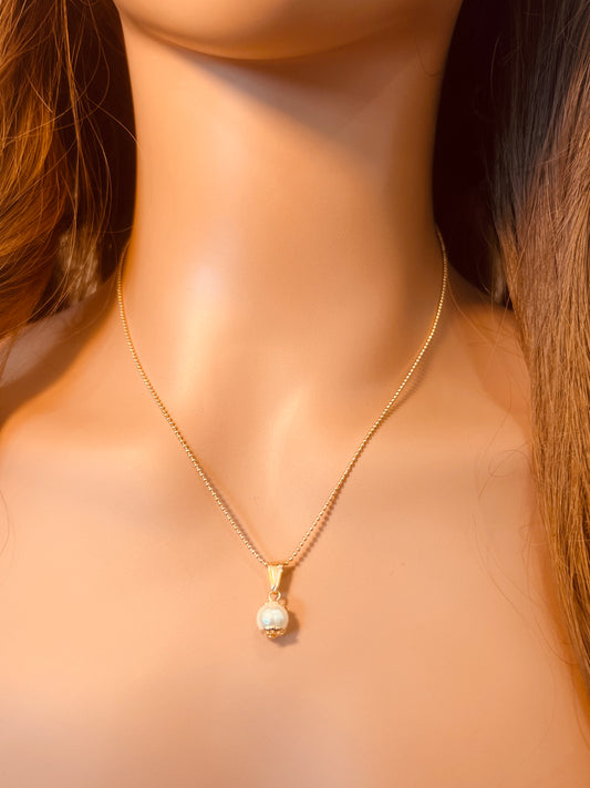 Gold Filled Dangling Pearl Necklace