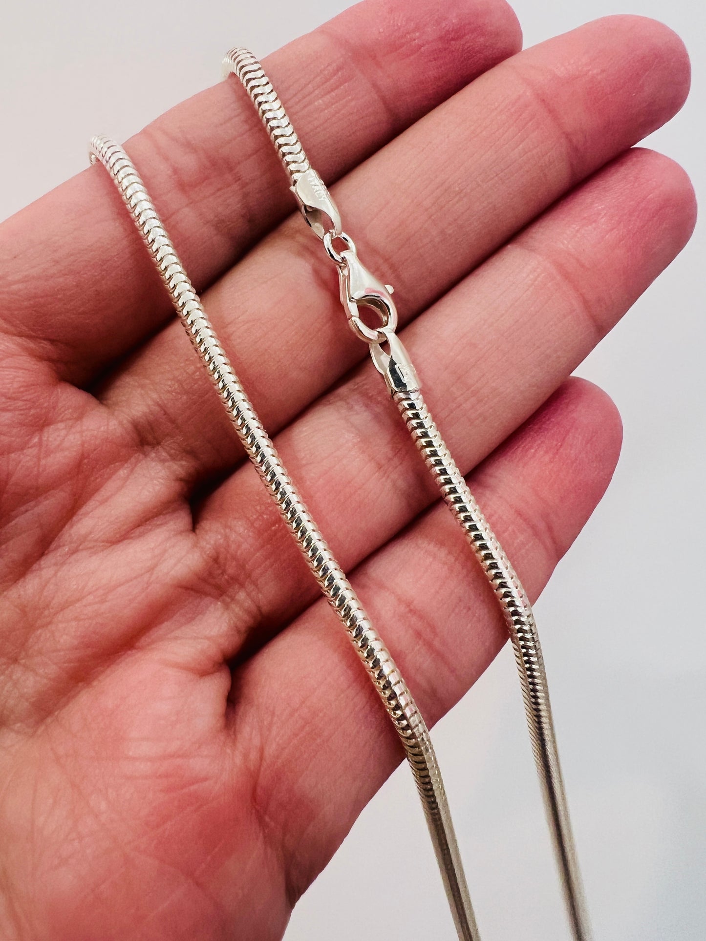 Sterling Silver Snake Necklace | 2mm Chain | 16" to 24" Length