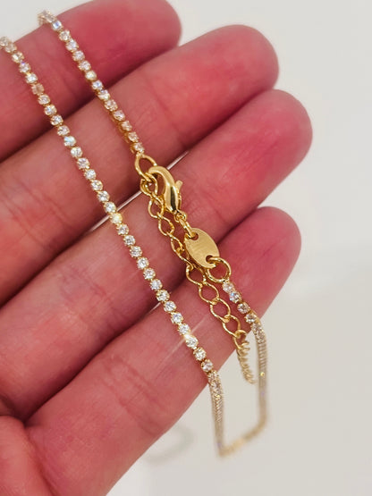 18KT Gold Filled Necklaces, Gold Filled CZ Tennis Choker| Layering Necklace by HAUS OF MONOGRAM