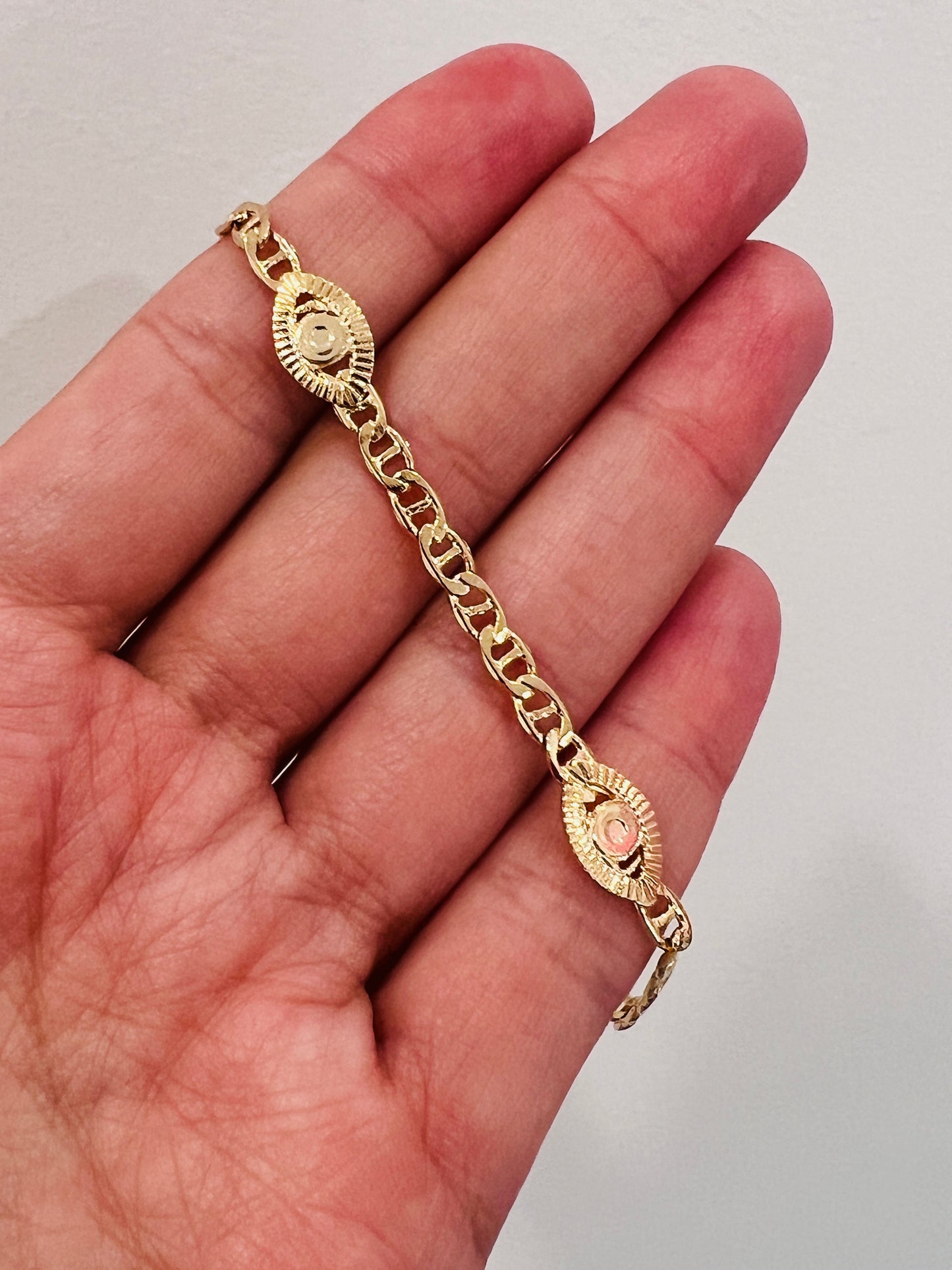 Gold Filled Mariner Link Evil Eye Bracelet | Elegant Symbol of Protection