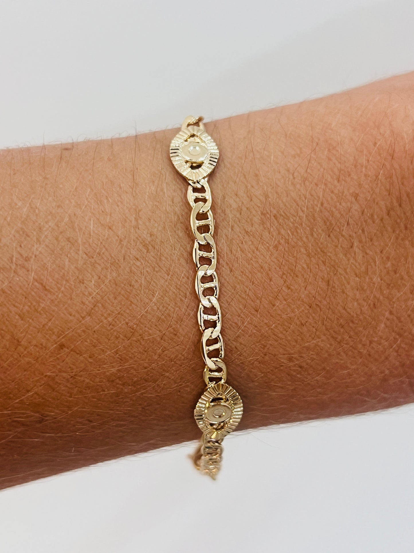 Gold Filled Mariner Link Evil Eye Bracelet | Elegant Symbol of Protection