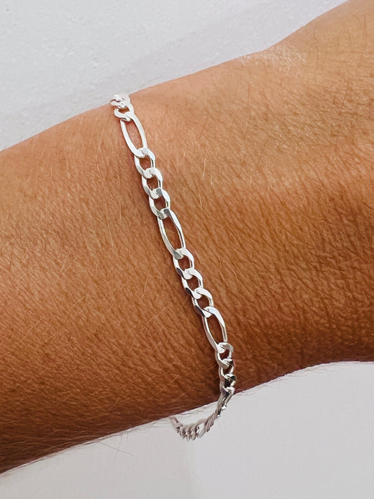 Sterling Silver 3mm Figaro Bracelet | Unisex Jewelry