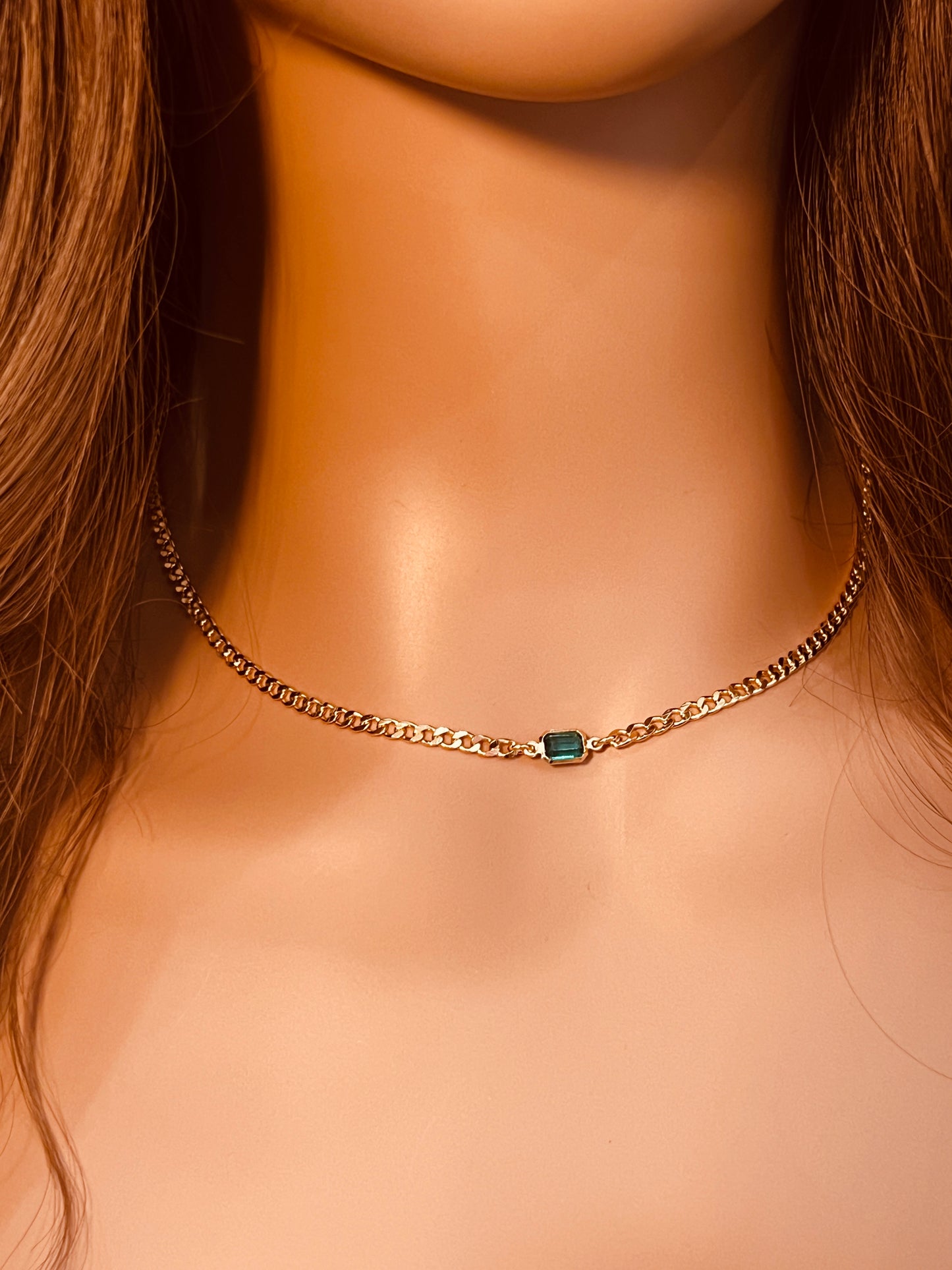Gold Filled Curb Necklace | 4mm | Gemstone Accent Chain