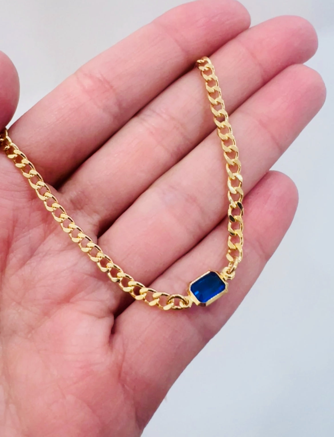 Gold Filled Curb Necklace | 4mm | Gemstone Accent Chain