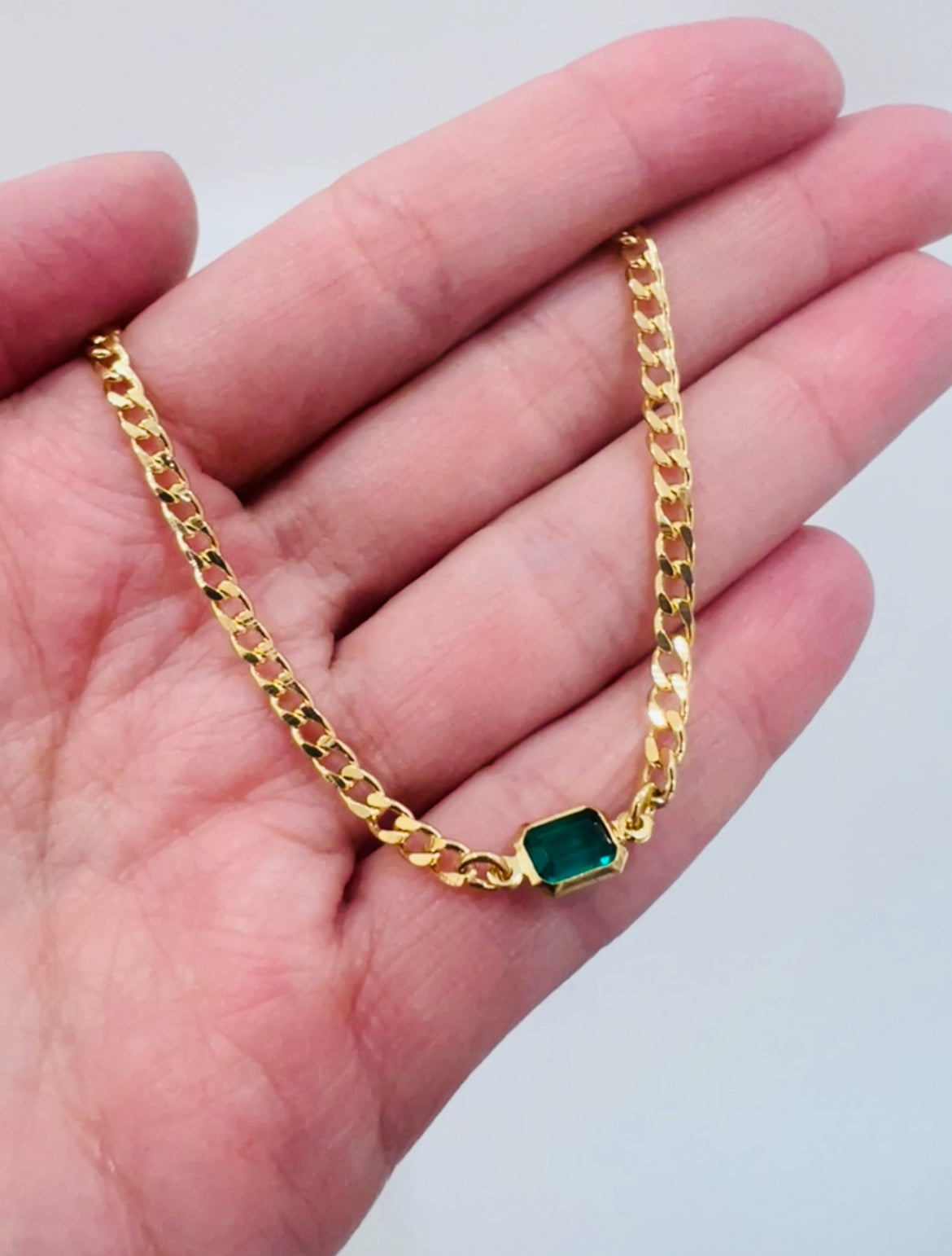 Gold Filled Curb Necklace | 4mm | Gemstone Accent Chain