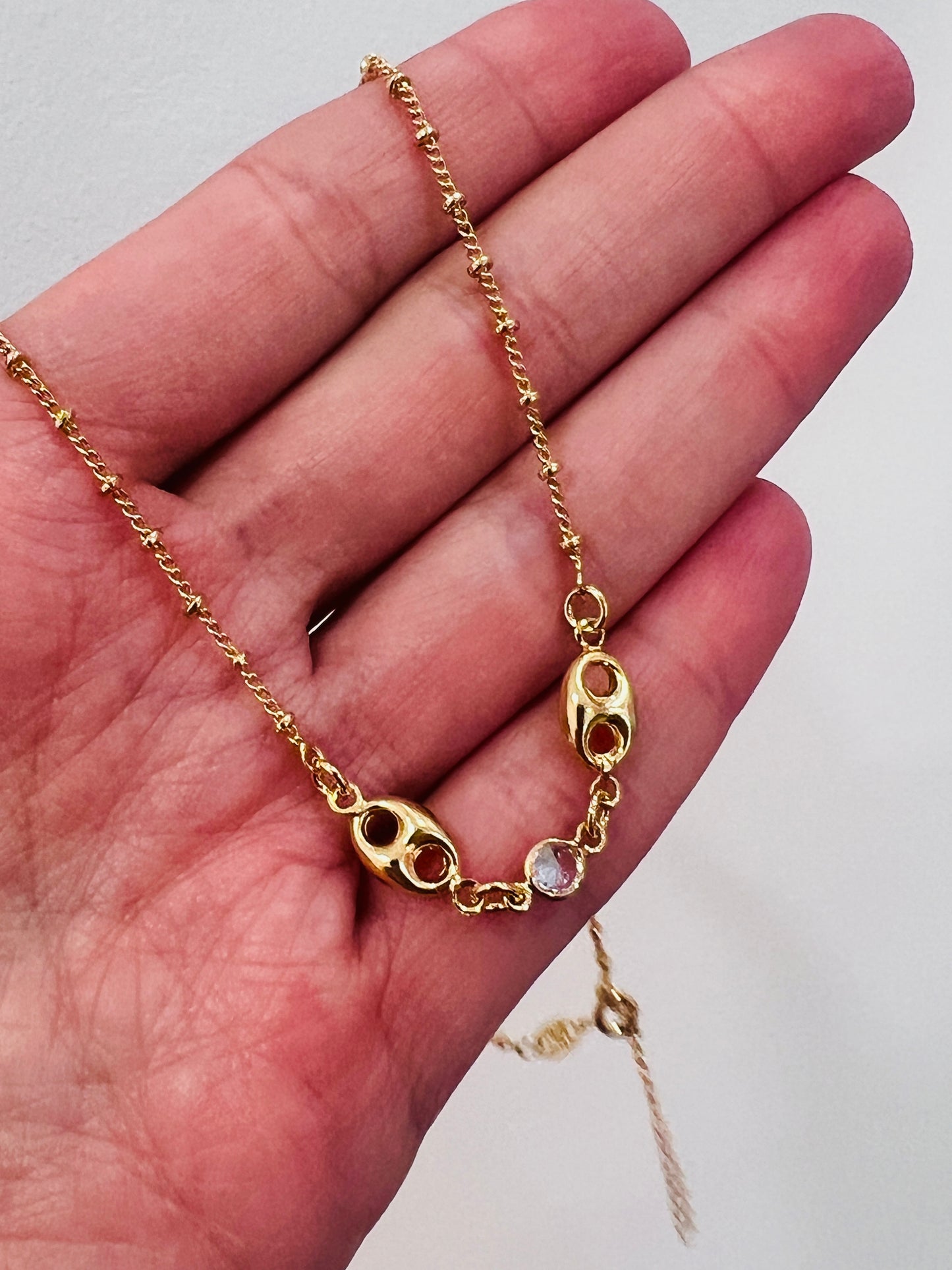 Gold Filled Puff & CZ Necklace | Sparkling Accent Chain Layer