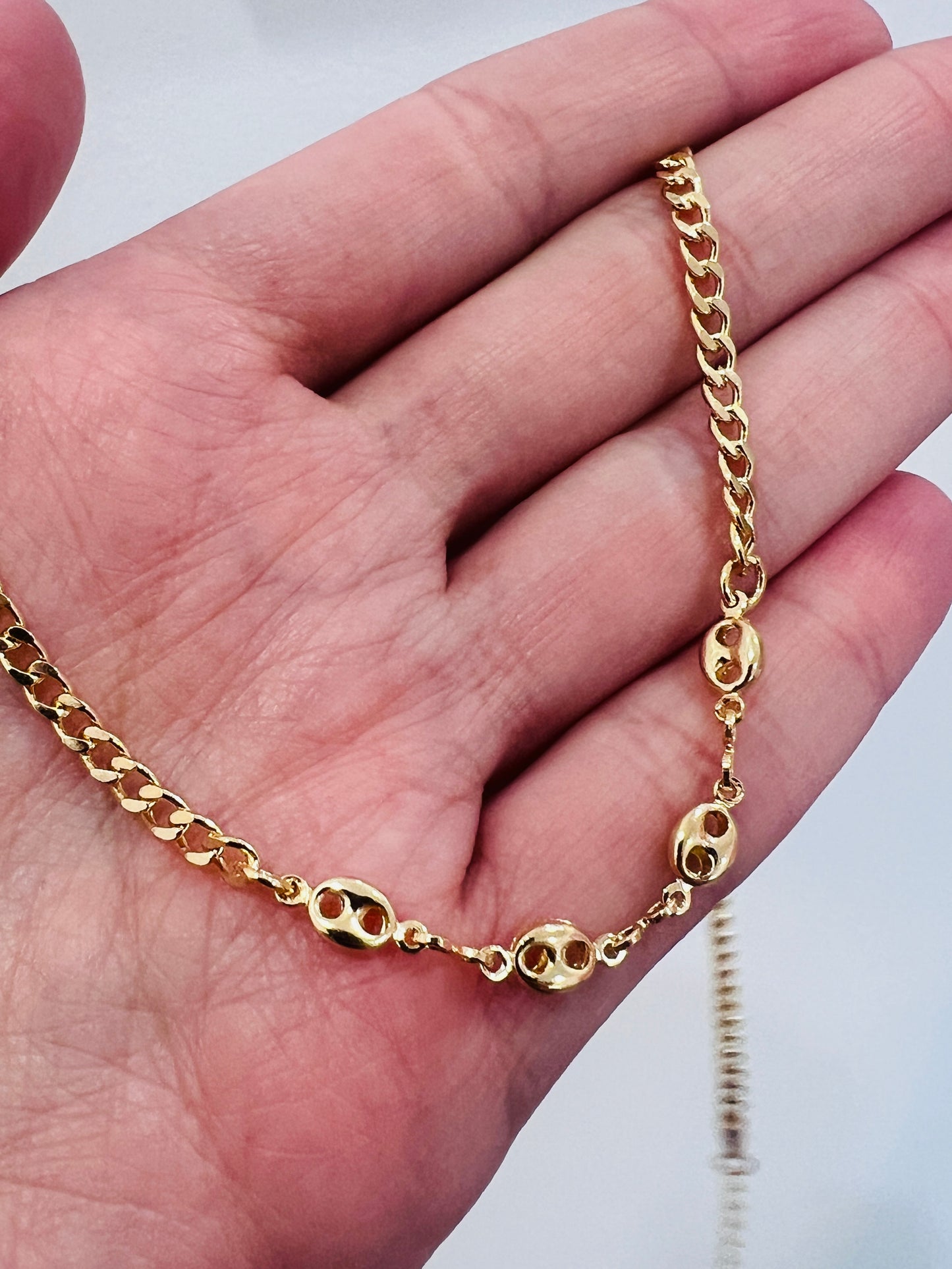 Gold Filled Curb Necklace | Puff Accent | 2.5mm Shine