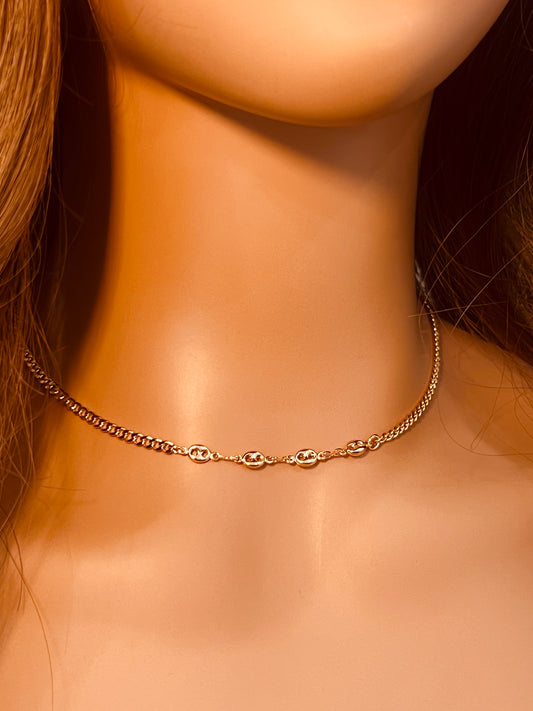 Gold Filled Curb Necklace | Puff Accent | 2.5mm Shine