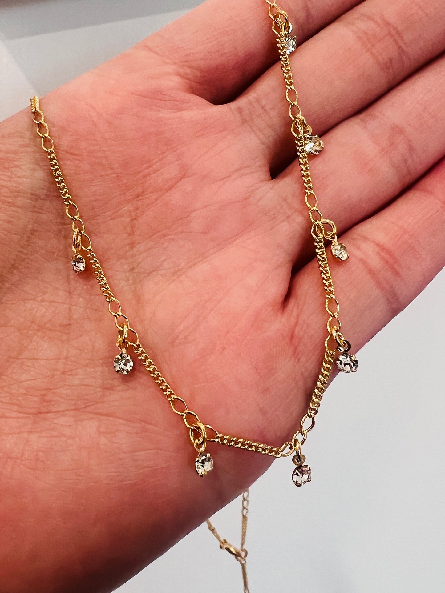 Gold Filled CZ Necklace | 16.5" Dainty Dangle Chain