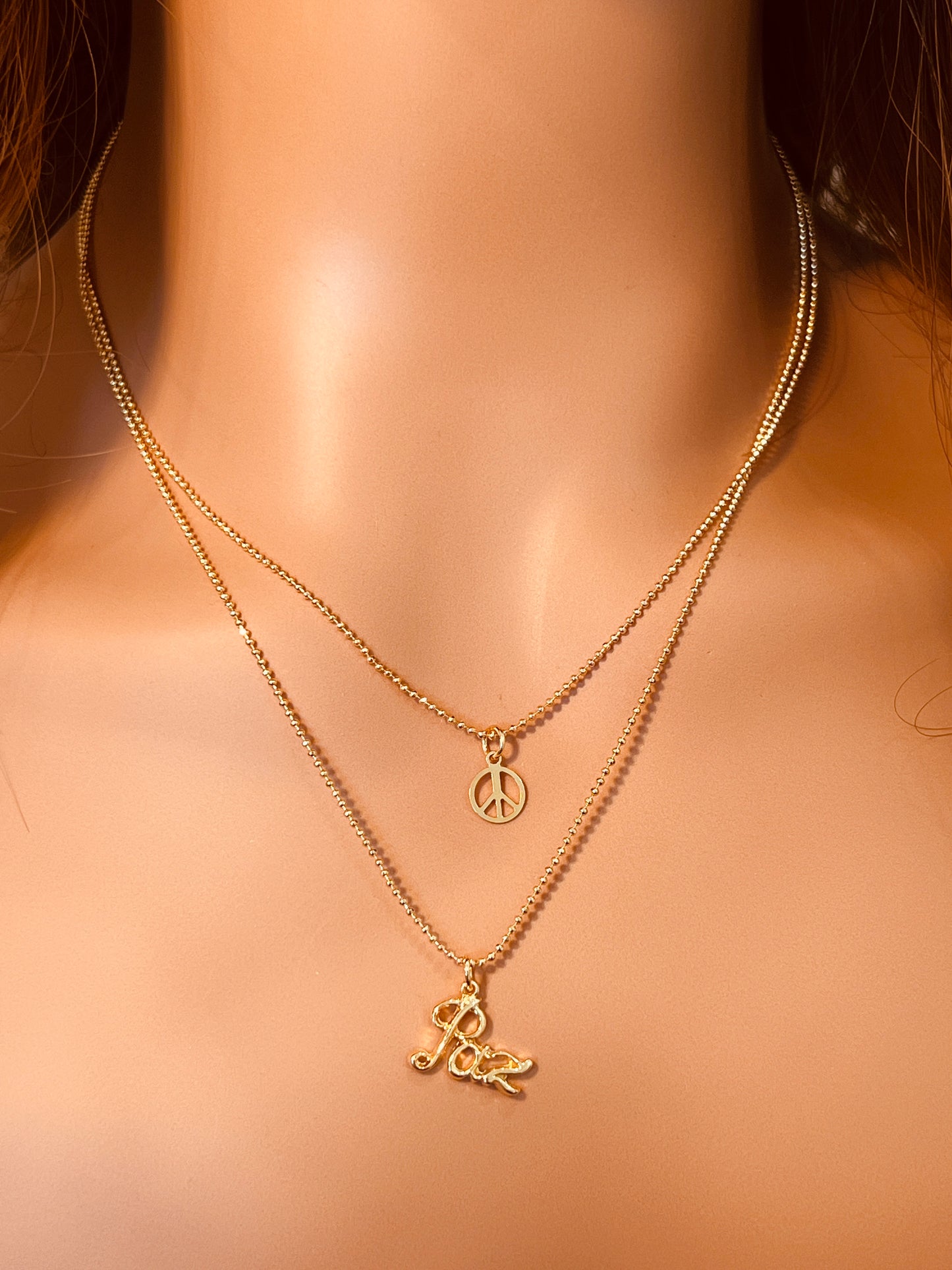 Gold Filled Layered Peace Necklace | 18" Dainty Everyday Statement