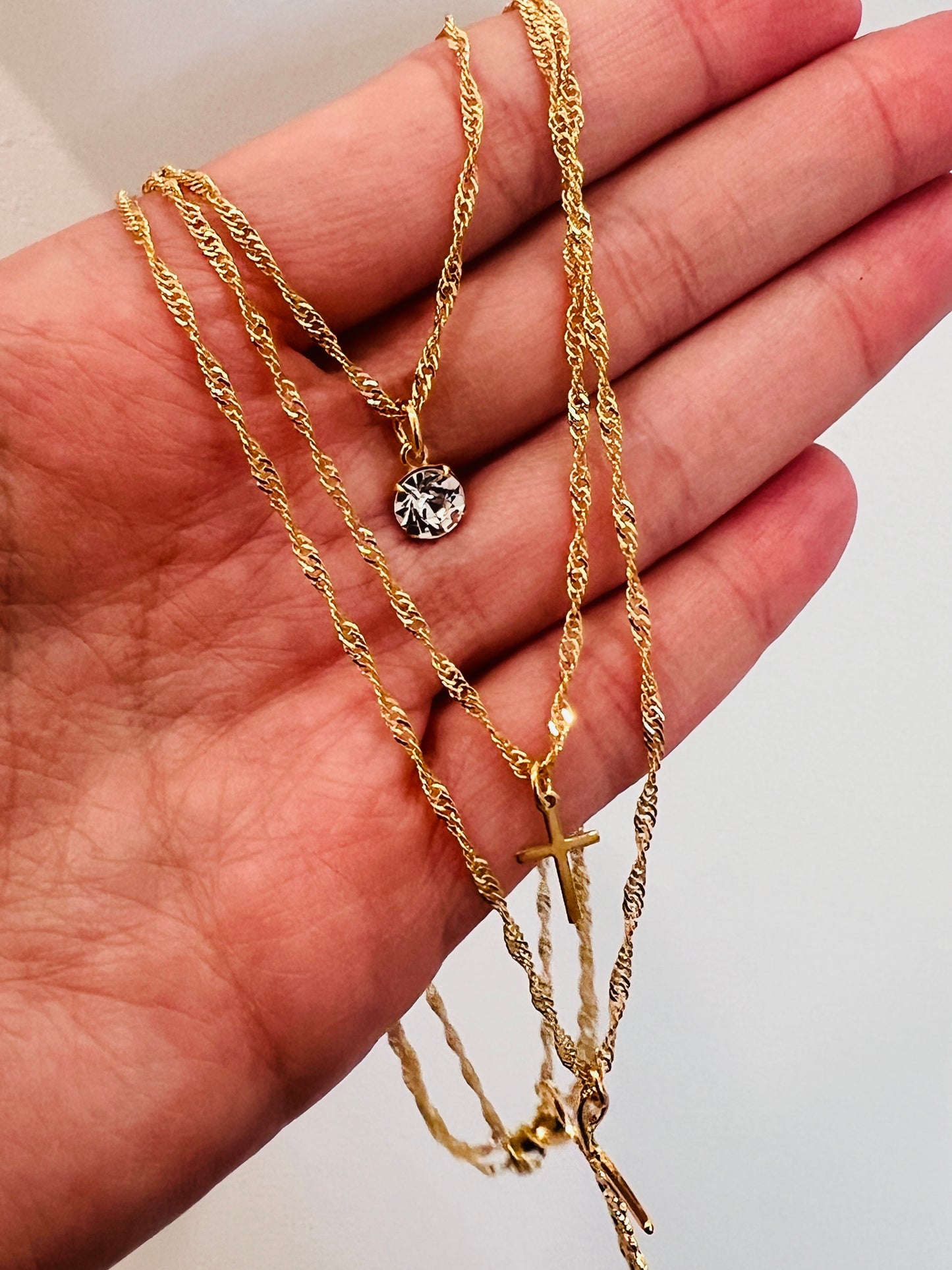 Gold Filled Triple Layered Necklace | CZ & Cross Charm
