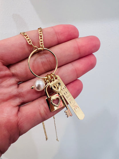 18KT Gold Filled Necklaces, Gold Filled Multi Charm Necklace | 18" Meaningful Chain by HAUS OF MONOGRAM