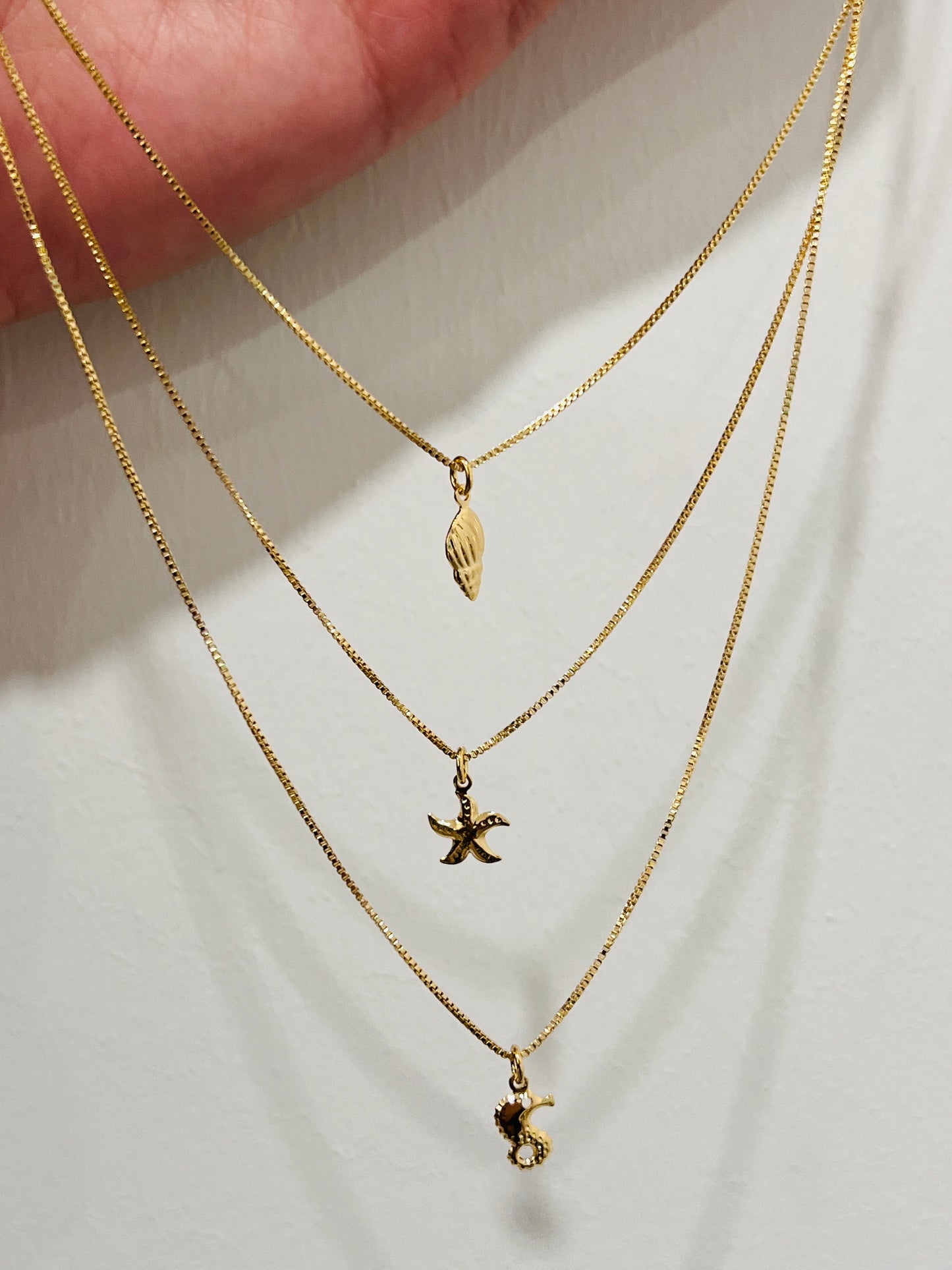 Gold Filled Triple Layered Seashell Charm Necklace