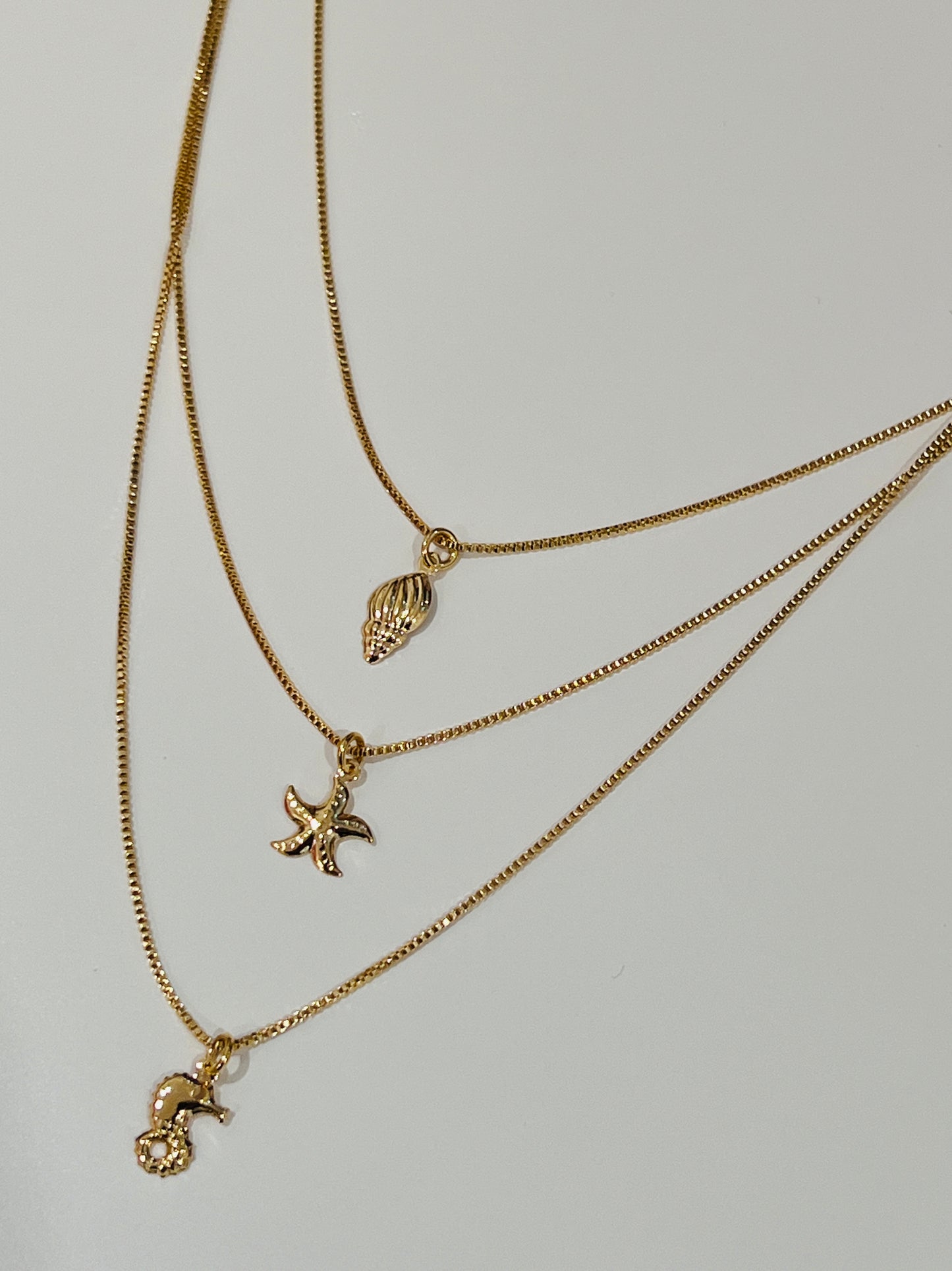 Gold Filled Triple Layered Seashell Charm Necklace