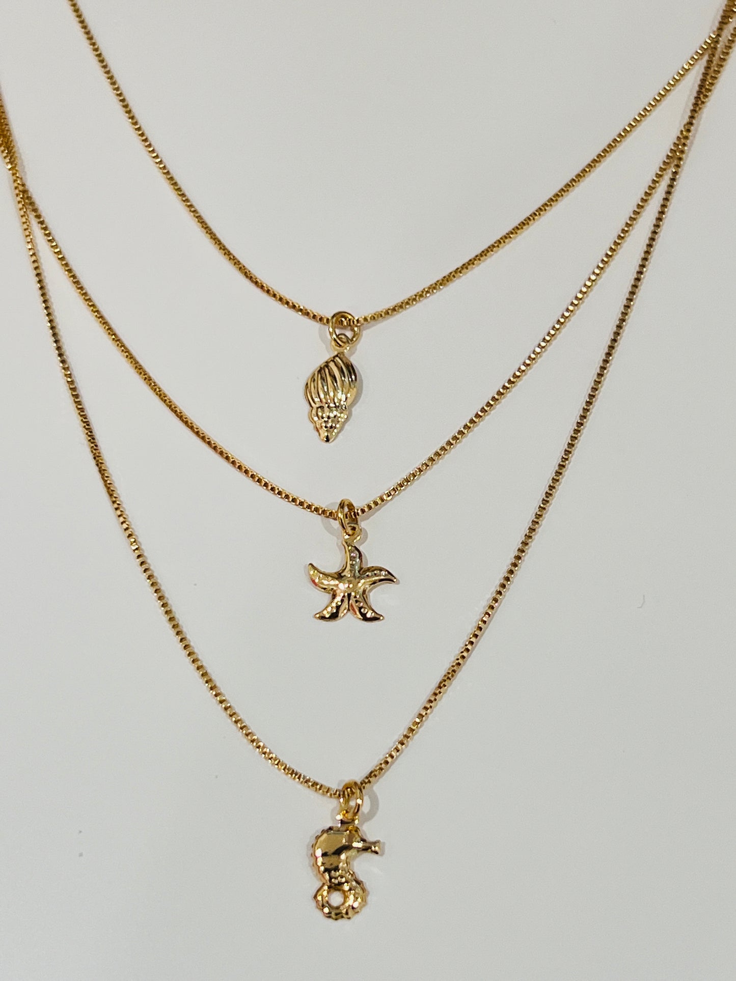 Gold Filled Triple Layered Seashell Charm Necklace