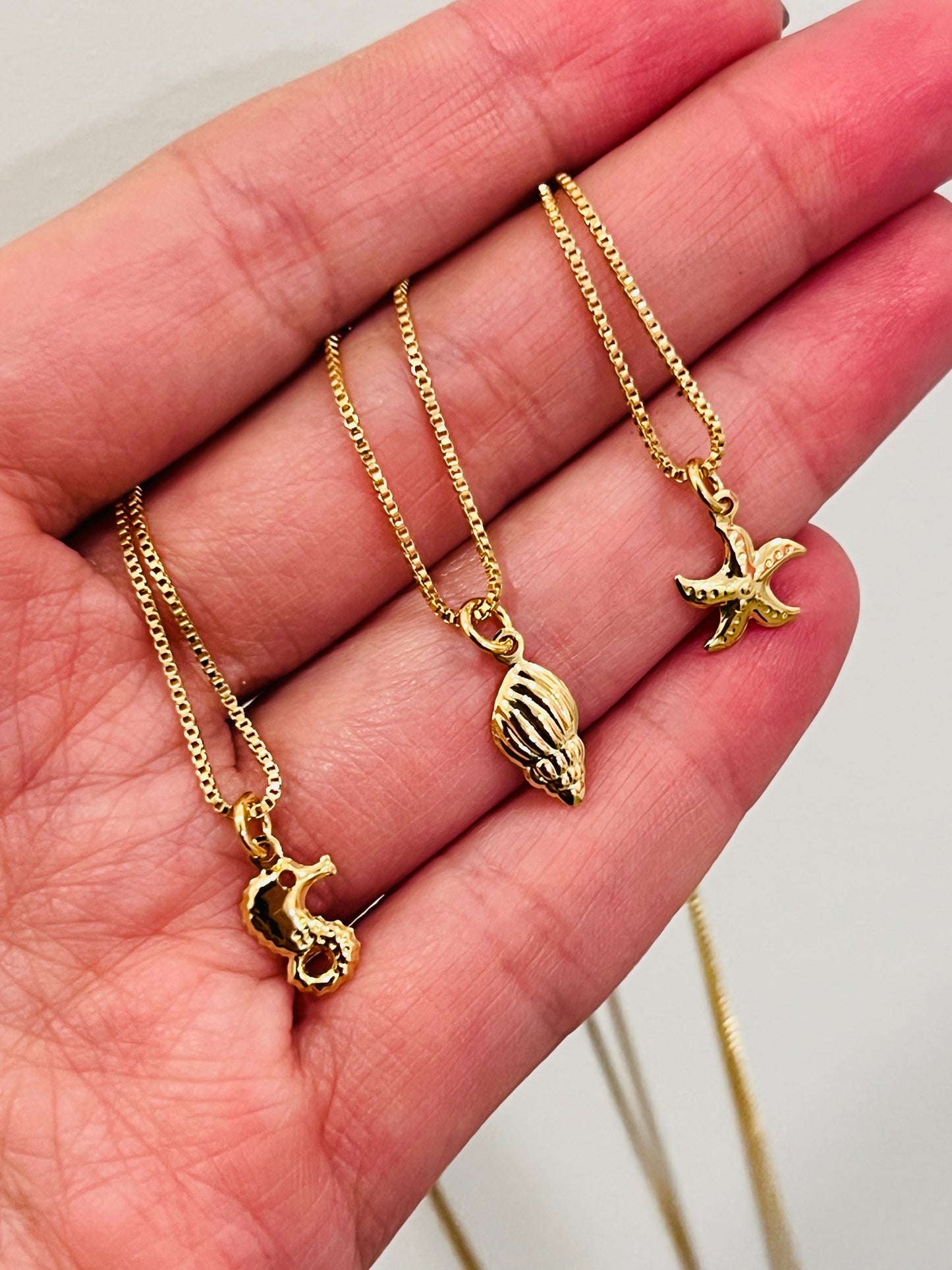 Gold Filled Triple Layered Seashell Charm Necklace