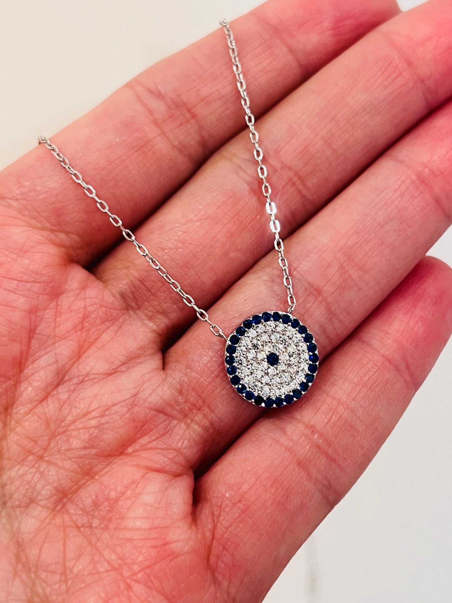 Sterling Silver Evil Eye Charm Necklace | 16" + Extension