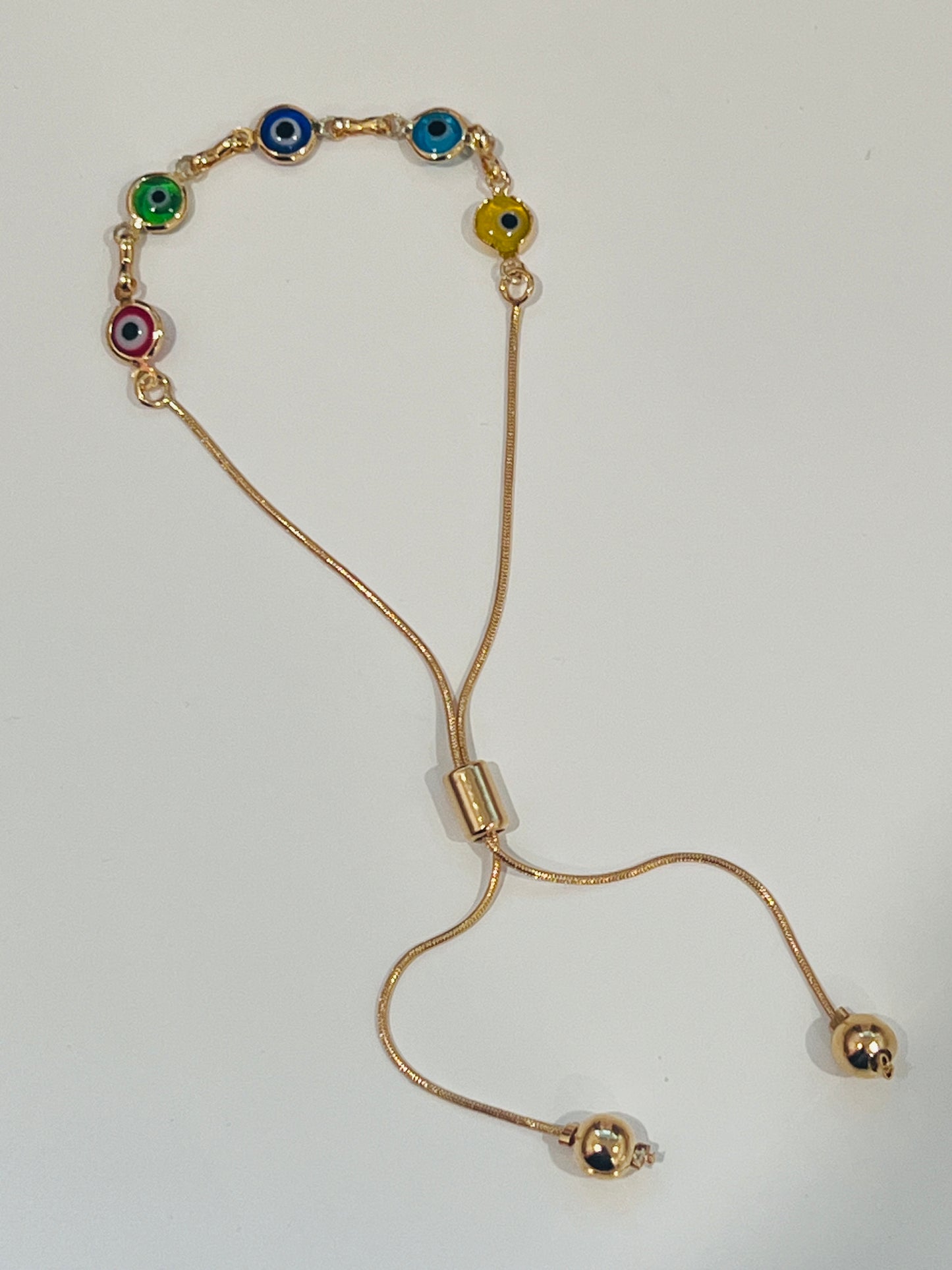 Gold Filled Evil Eye Adjustable Bracelet | Dainty Protection Piece