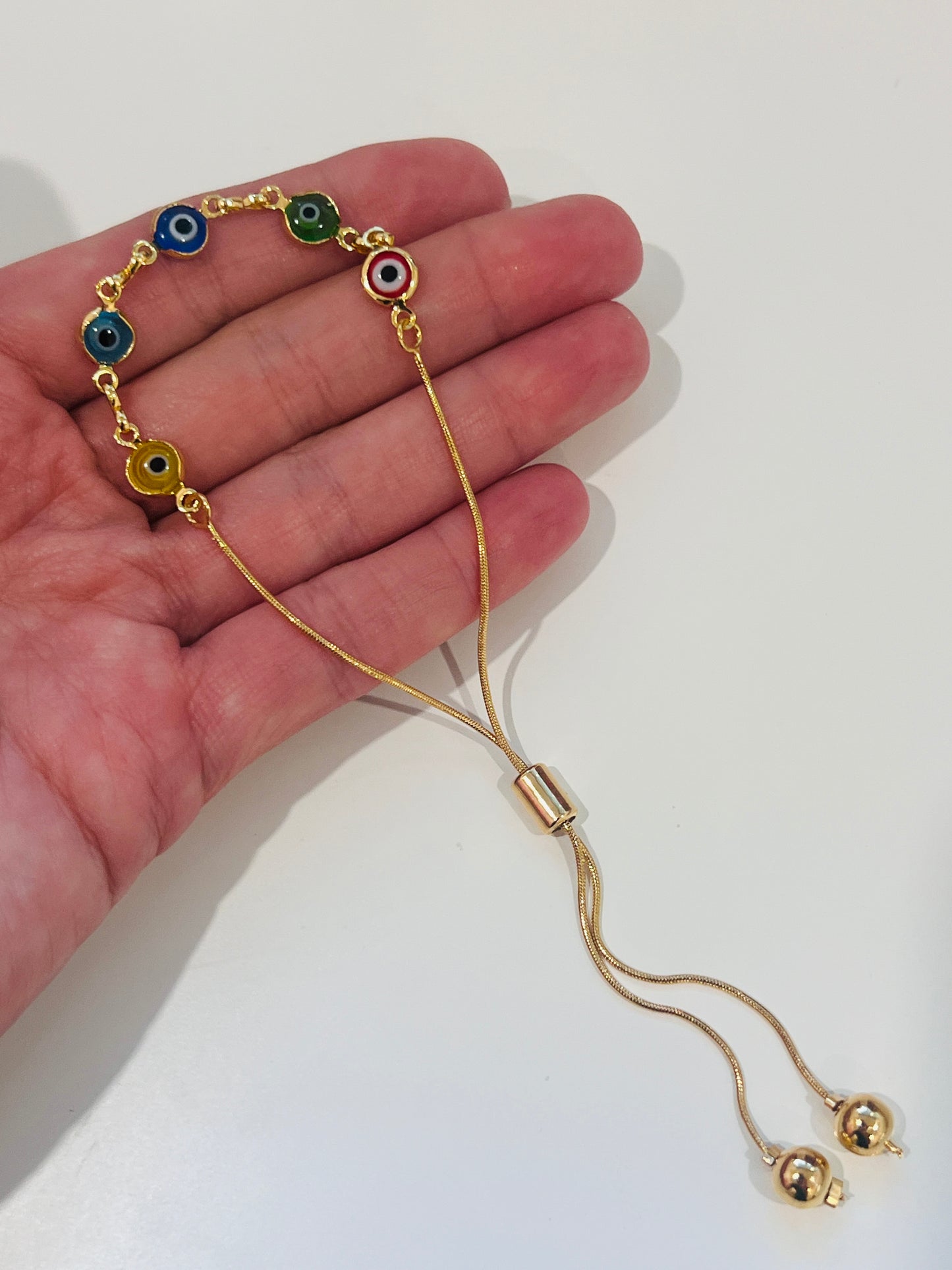 Gold Filled Evil Eye Adjustable Bracelet | Dainty Protection Piece