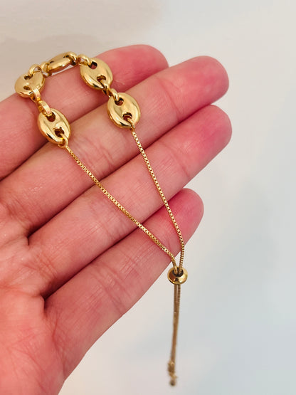 18KT Gold Filled Bracelets, Gold Filled 8mm Puff Adjustable Bracelet | Statement Gold Bracelet for Women by HAUS OF MONOGRAM