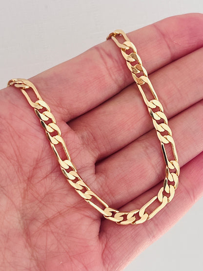 18KT Gold Filled Bracelets, Gold Filled 4mm Flat Figaro Bracelet | Men's Gold Link Bracelet by HAUS OF MONOGRAM