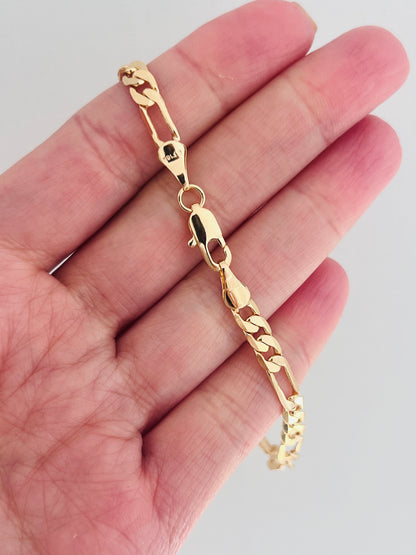 18KT Gold Filled Bracelets, Gold Filled 4mm Flat Figaro Bracelet | Men's Gold Link Bracelet by HAUS OF MONOGRAM