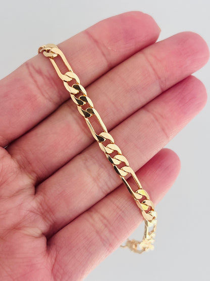 18KT Gold Filled Bracelets, Gold Filled 4mm Flat Figaro Bracelet | Men's Gold Link Bracelet by HAUS OF MONOGRAM