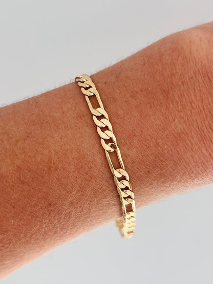 18KT Gold Filled Bracelets, Gold Filled 4mm Flat Figaro Bracelet | Men's Gold Link Bracelet by HAUS OF MONOGRAM