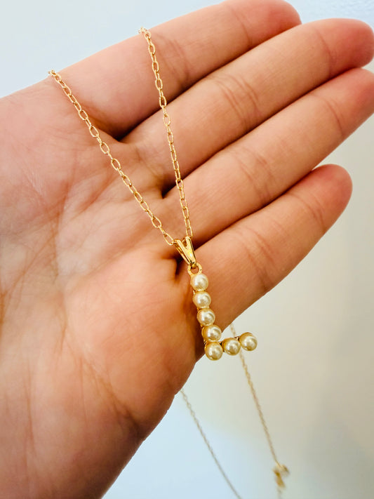 Gold Filled Faux Pearl Initial Necklace | 17mm Personalized Pendant