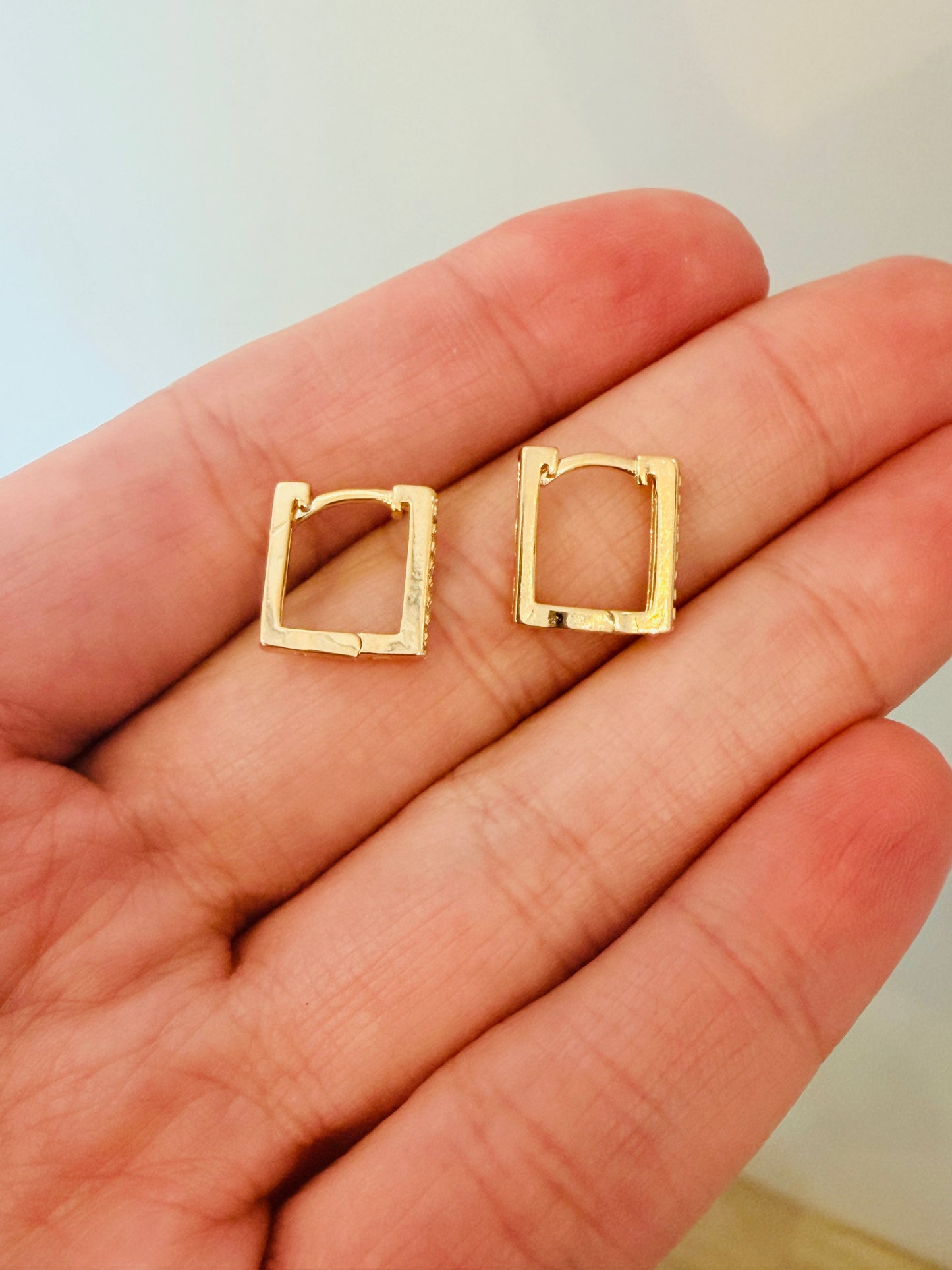 Gold Filled 11mm Mini Square CZ Hoops | Small 18kt Waterproof Earrings