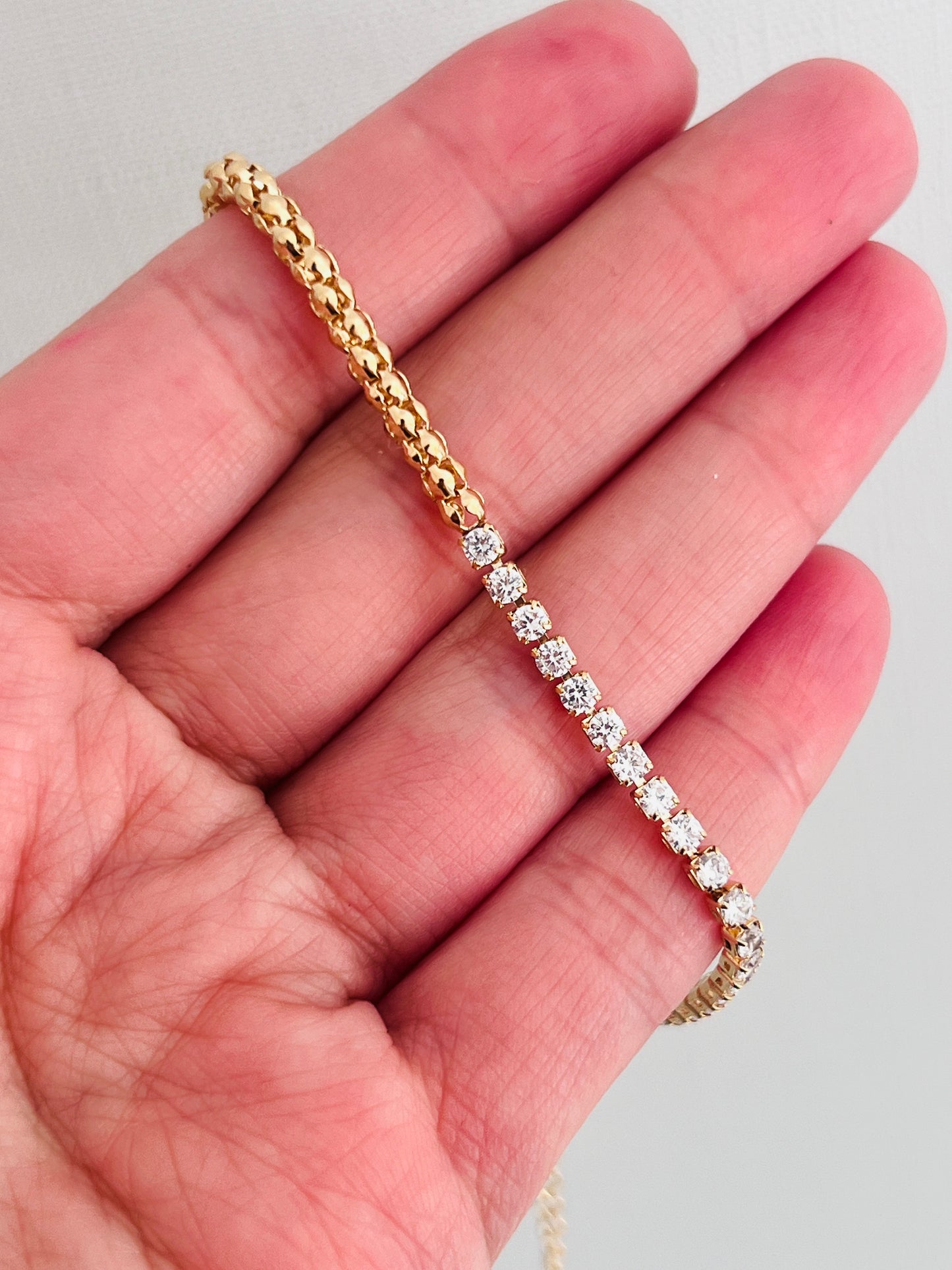 Gold Filled CZ Tennis & Popcorn Bracelet | Dual Texture
