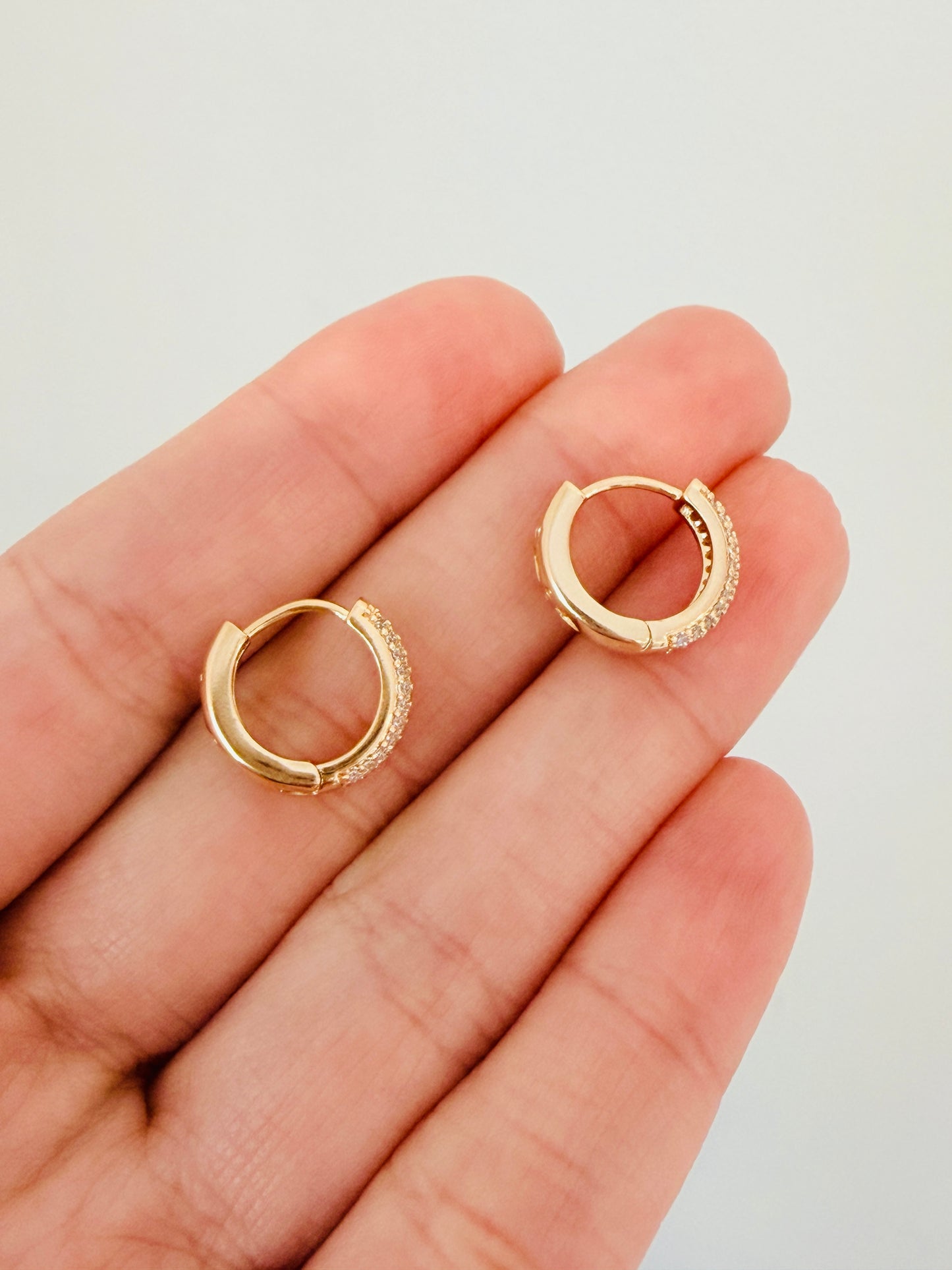 Gold Filled 12mm Mini Micro Pave CZ Hoops | Small 18kt Waterproof Earrings
