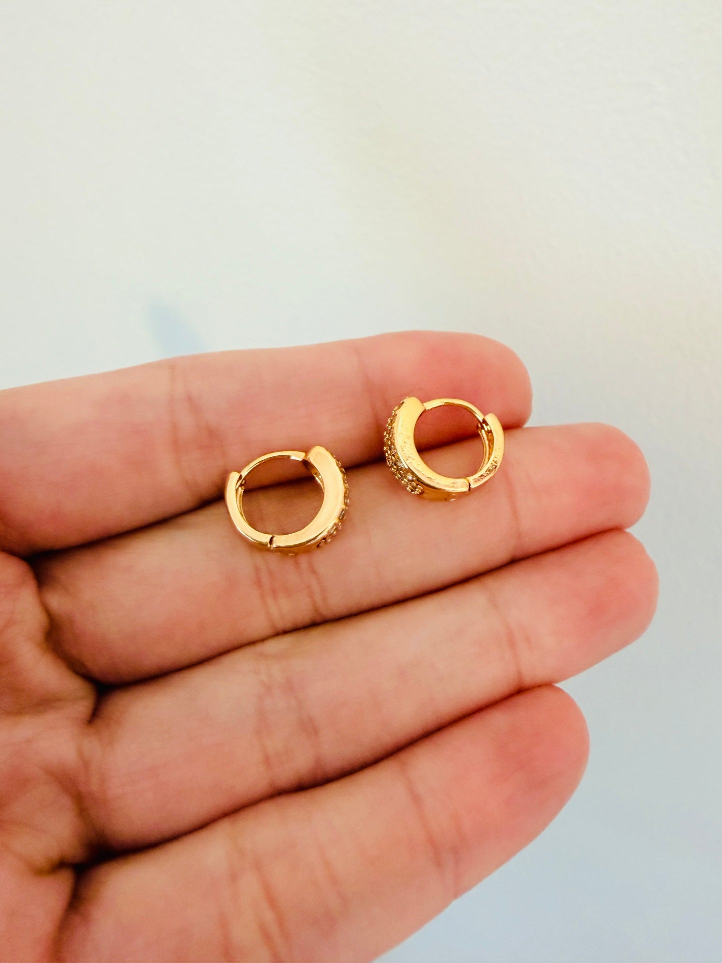 Gold Filled 11mm Mini Micro Pave CZ Hoops | Small 18kt Waterproof Earrings