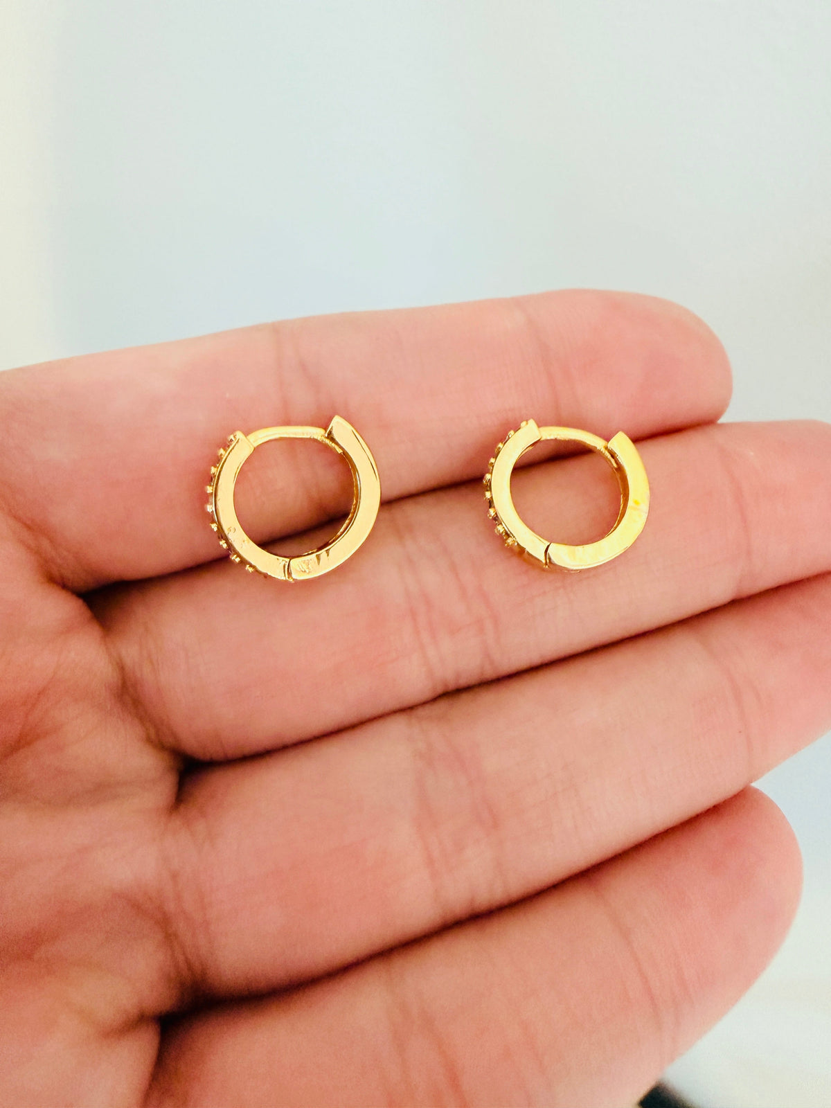 18KT Gold Filled Earrings, Gold Filled 11mm Mini CZ Hoops | Dainty 18kt Waterproof Earrings by HAUS OF MONOGRAM